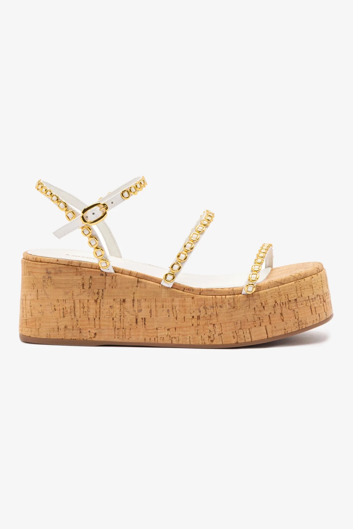 Gio Milanina Flatform In White Patent Leather and Natural Cork