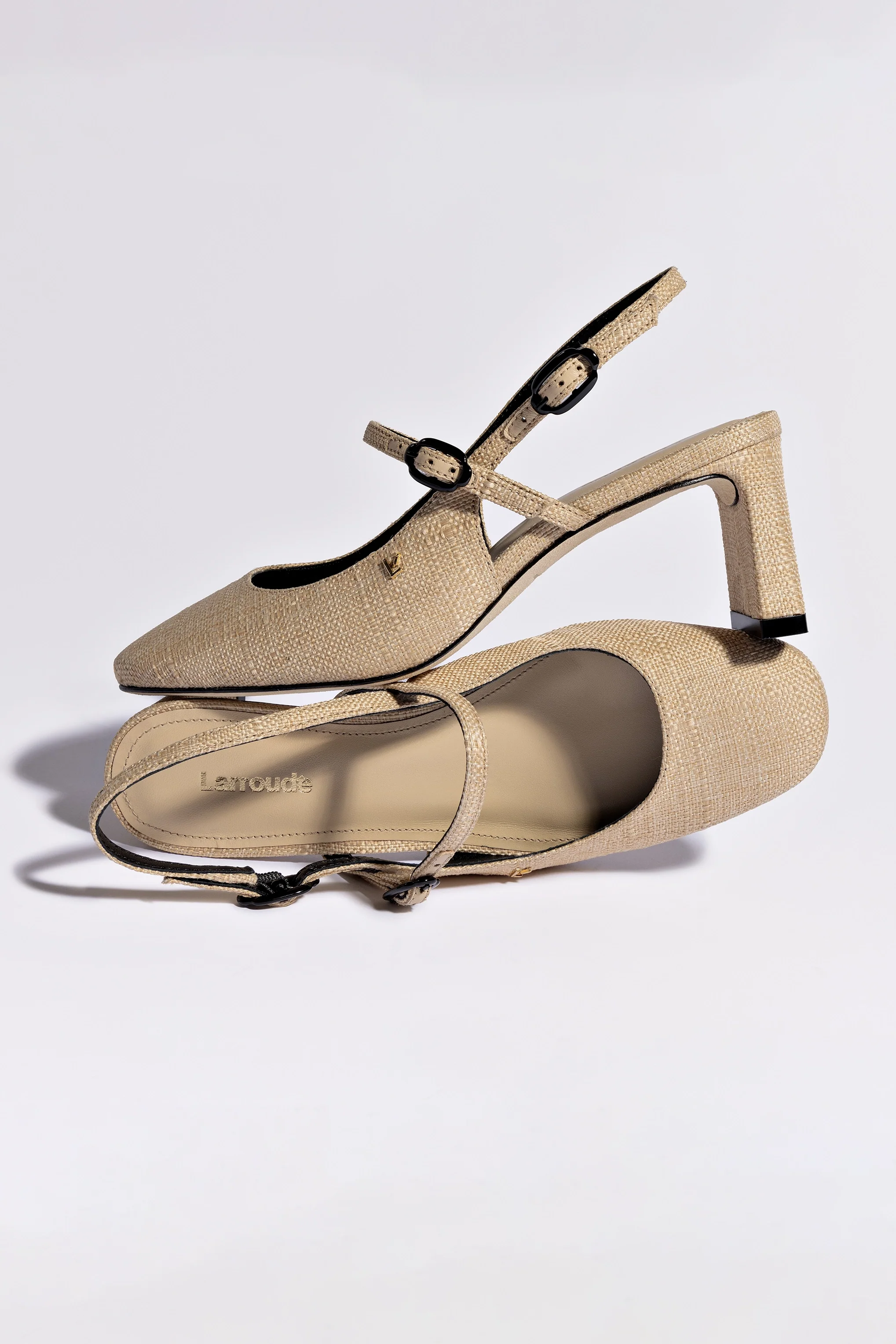 Georgina Pump In Beige Raffia and Black Trimming