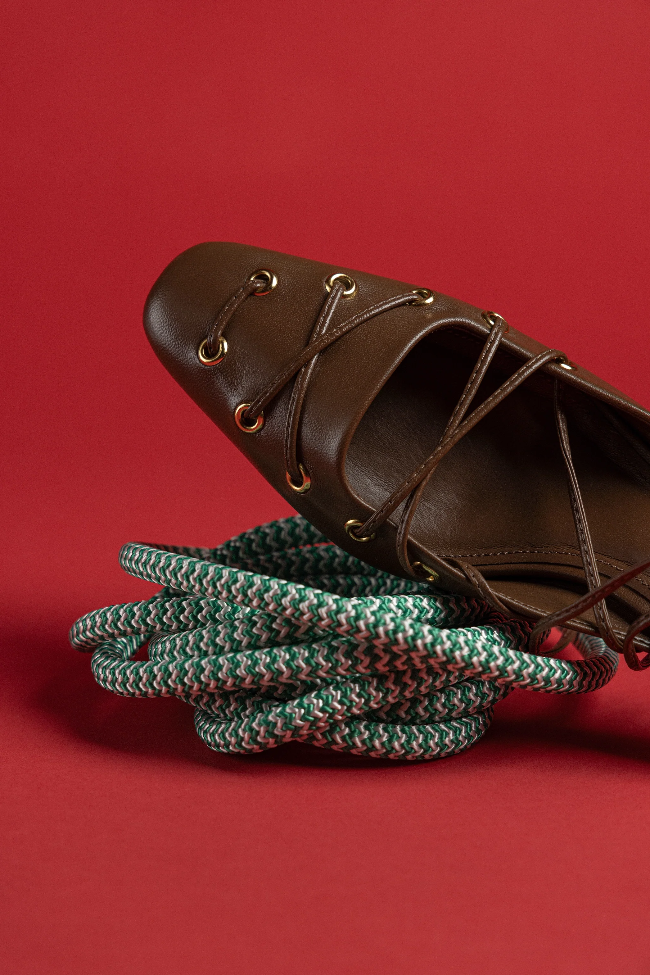 Amal Lace Up Pump In Burnt Umber Leather