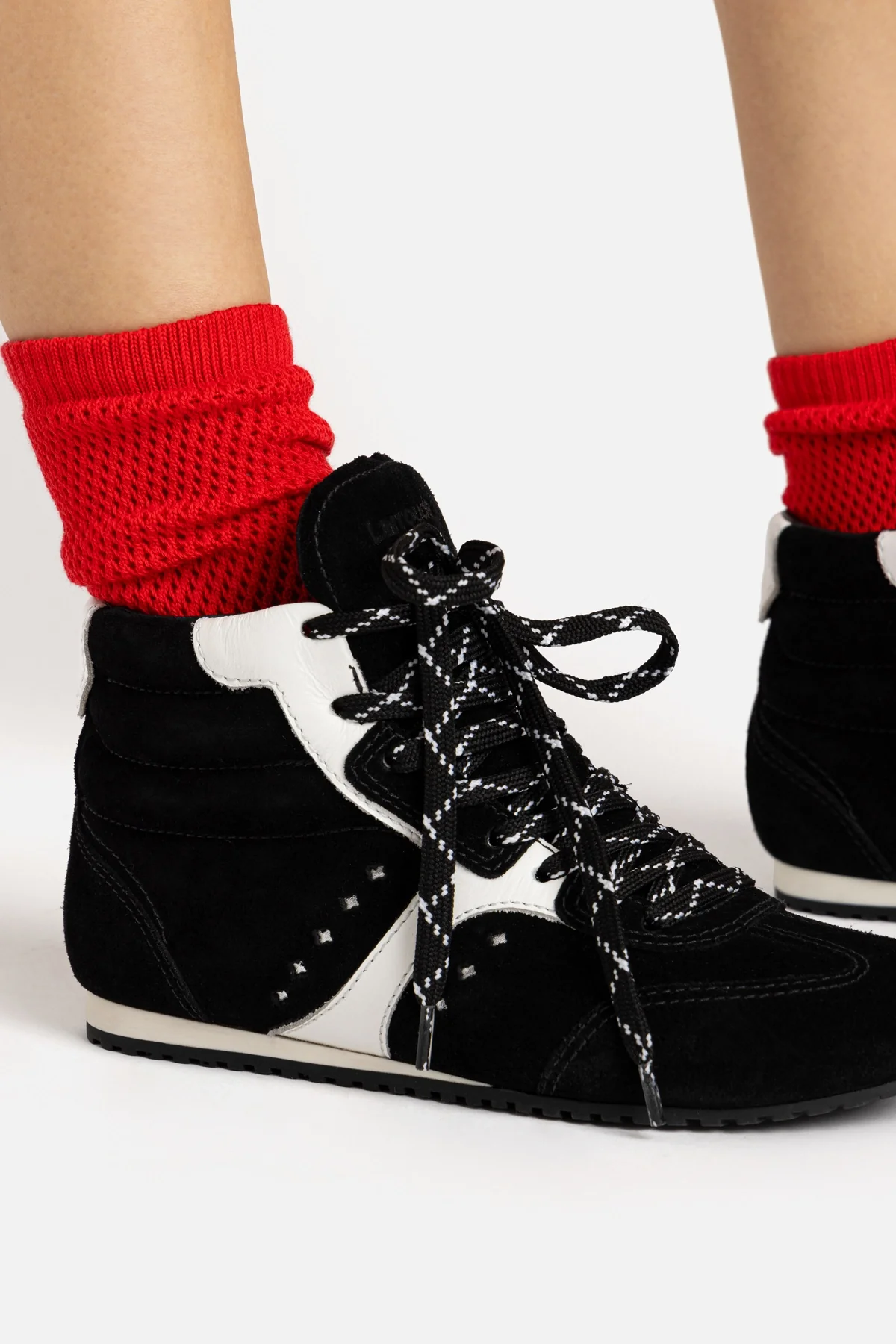 Stella Mid Sneaker In Black Suede and White Leather