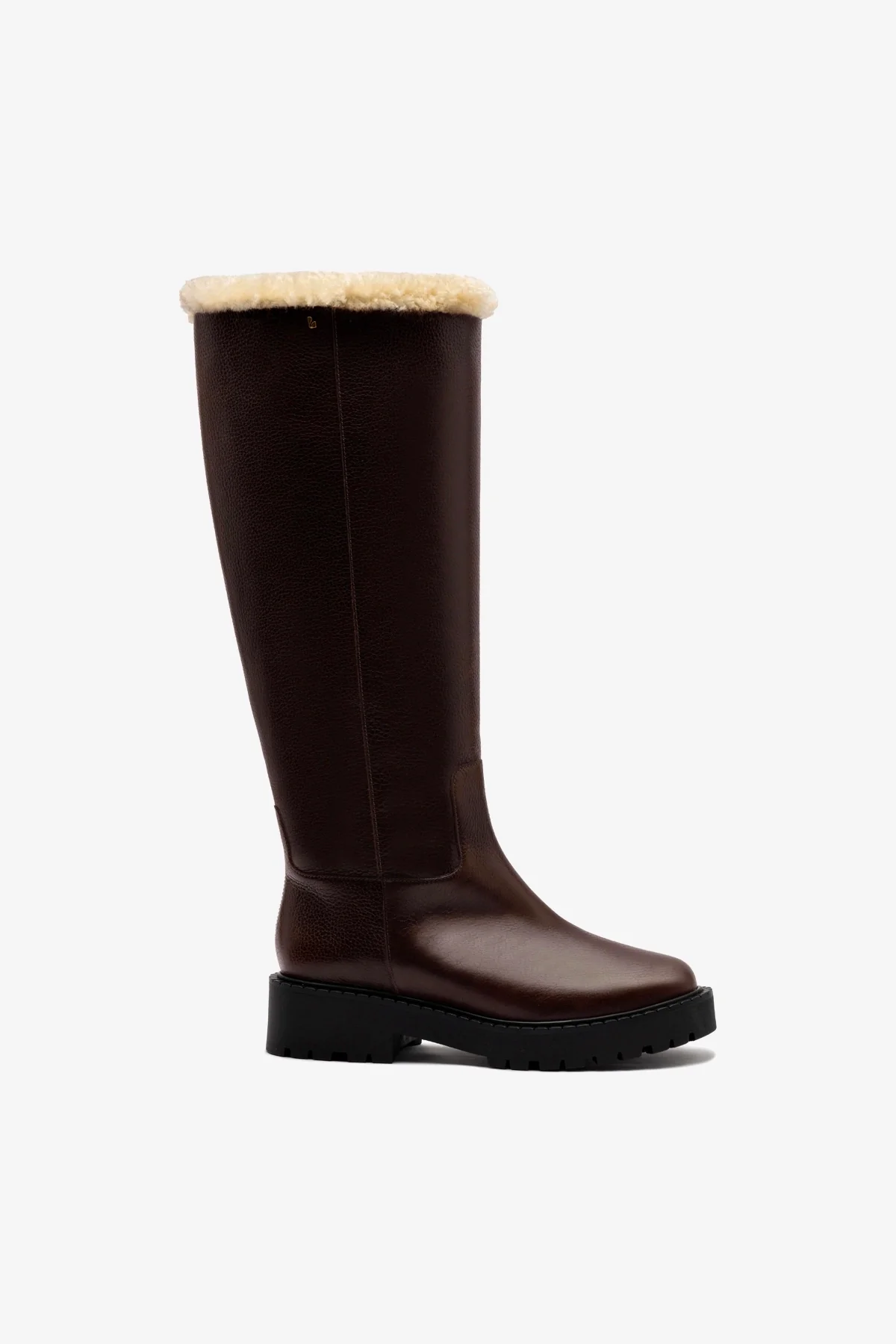 Anne Lugsole Boot In Brown Leather And Natural Shearling