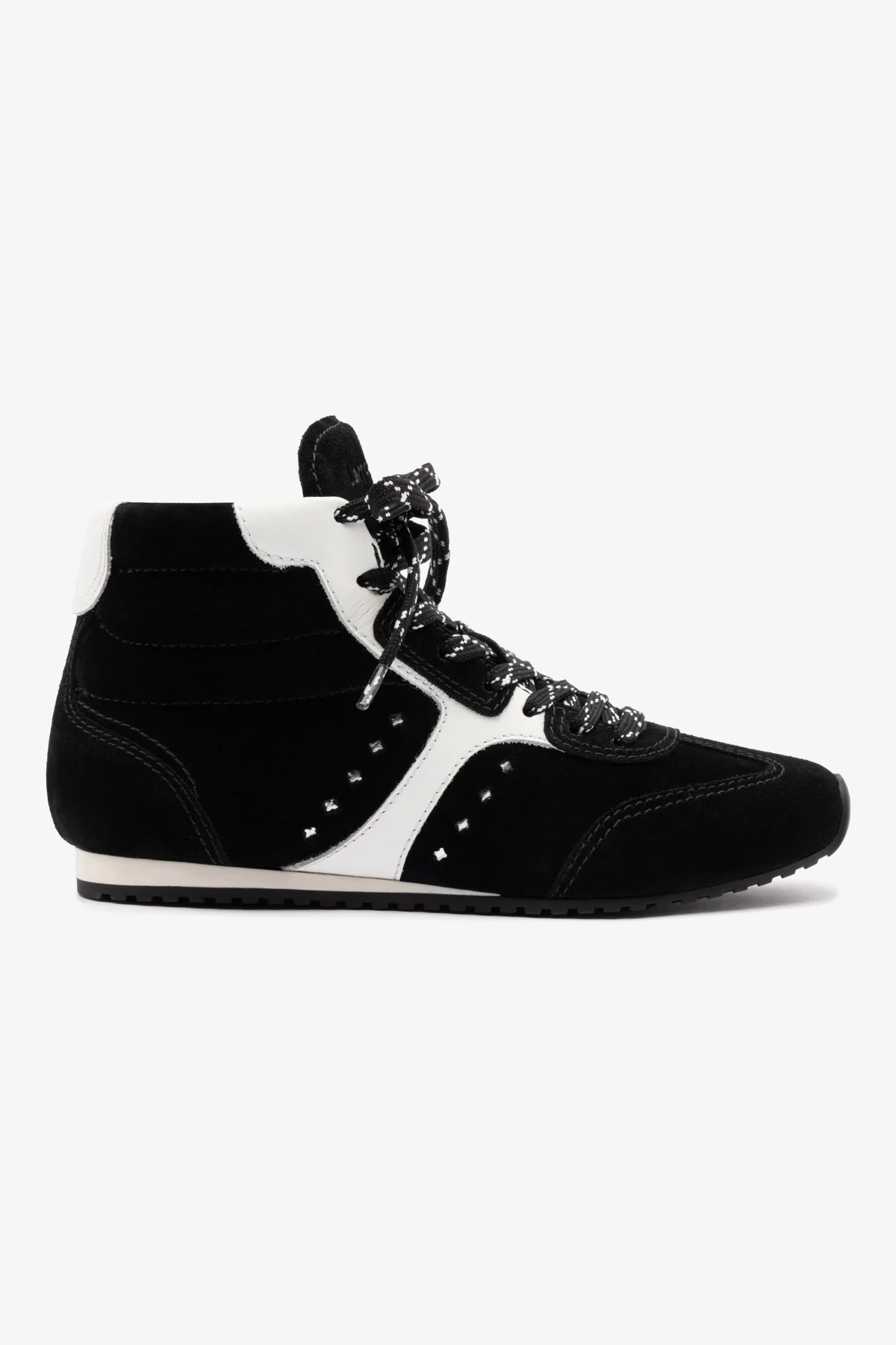 Stella Mid Sneaker In Black Suede and White Leather
