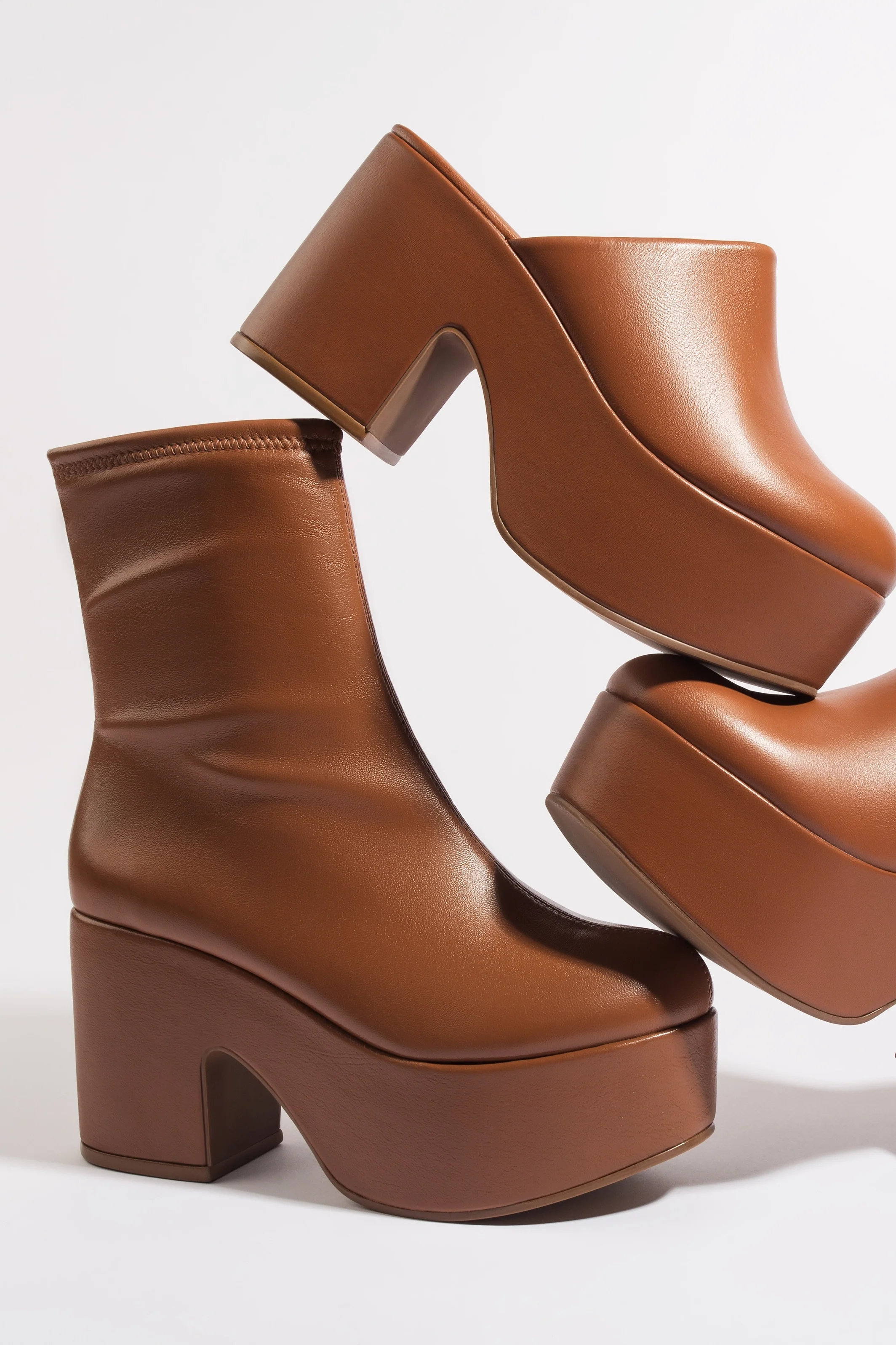 Miso Platform Boot In Caramel Stretch Leather