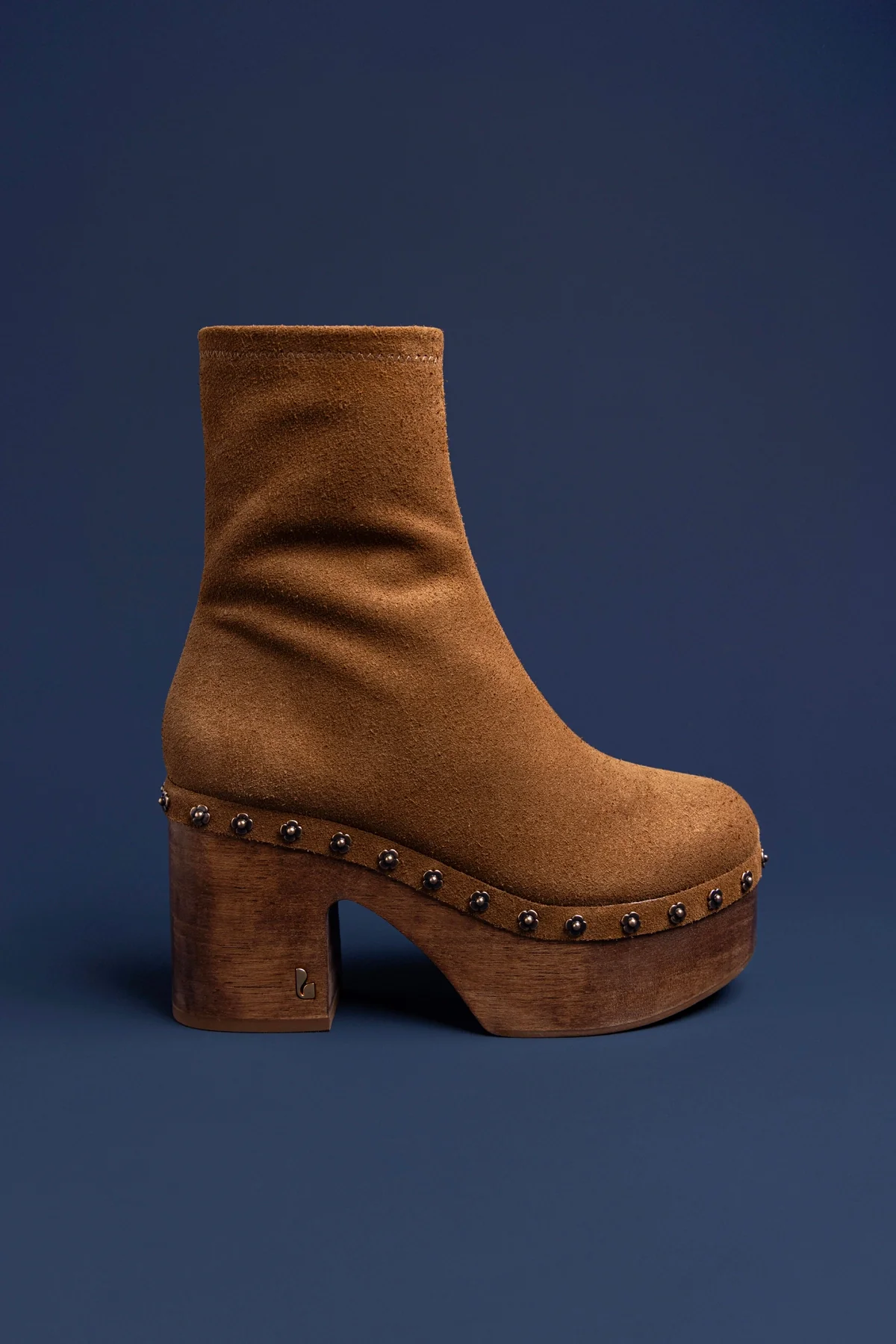 Miso Wooden Platform Boot In Russet Suede