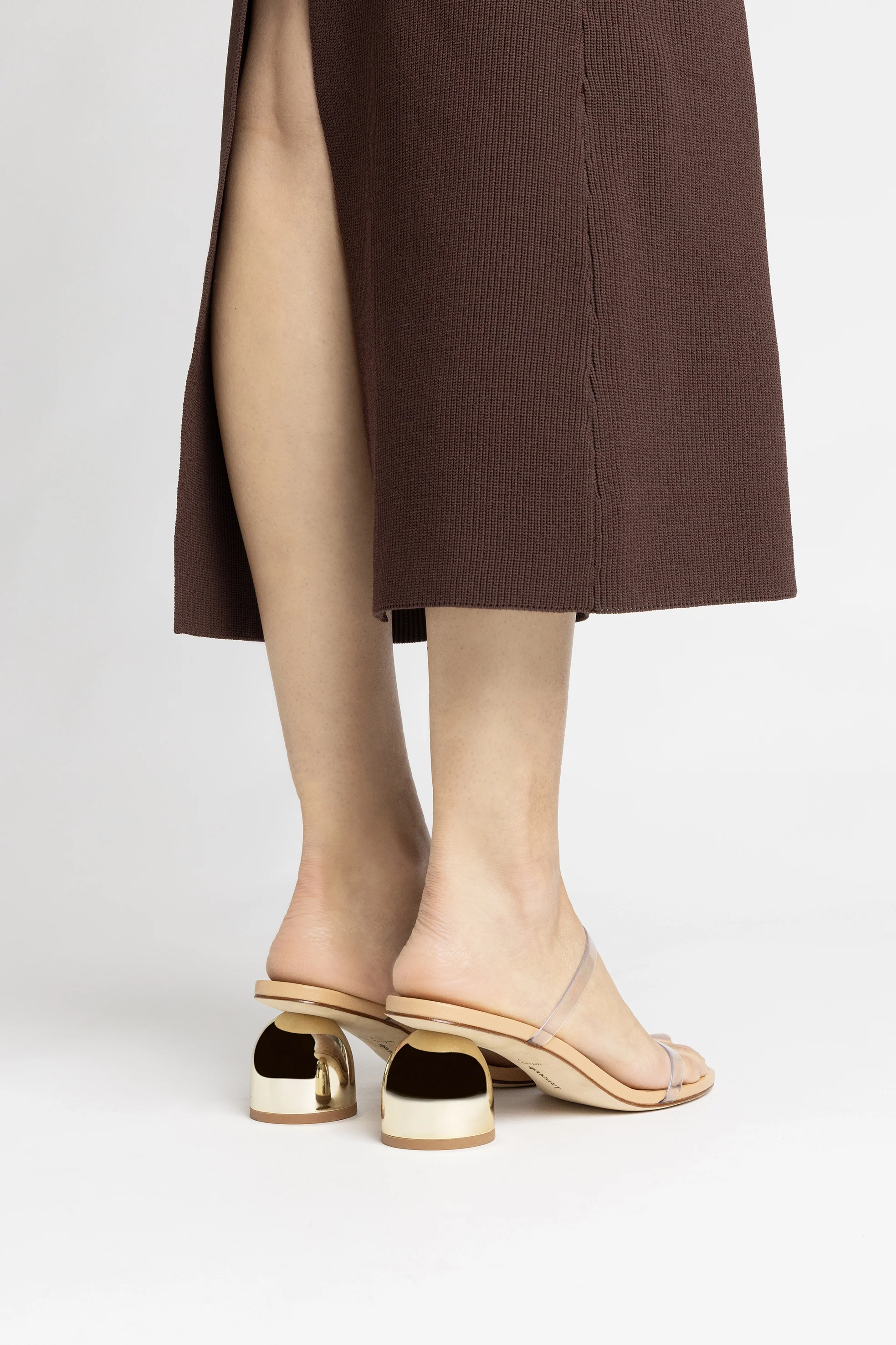 Dew Drop Mule In Tan Leather and Vinyl