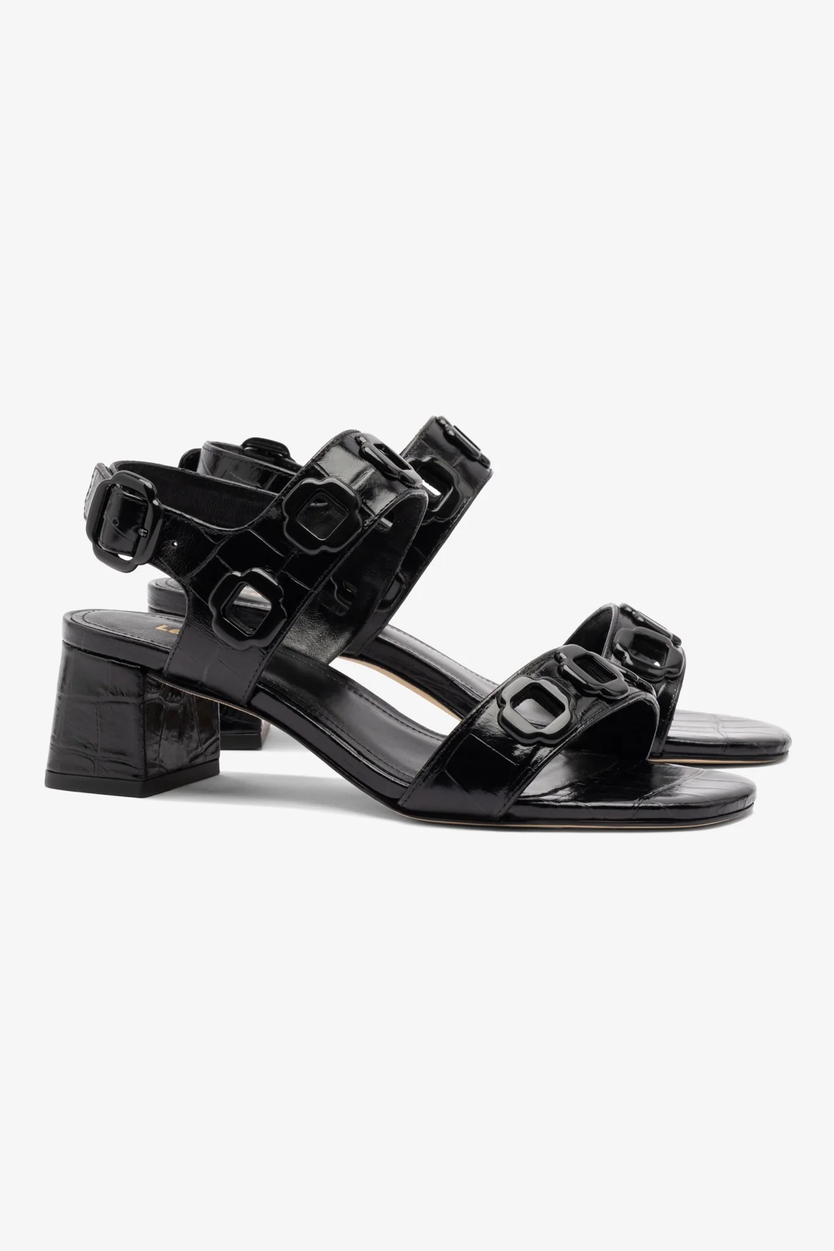 Milan Block Sandal In Black Croc Printed Leather
