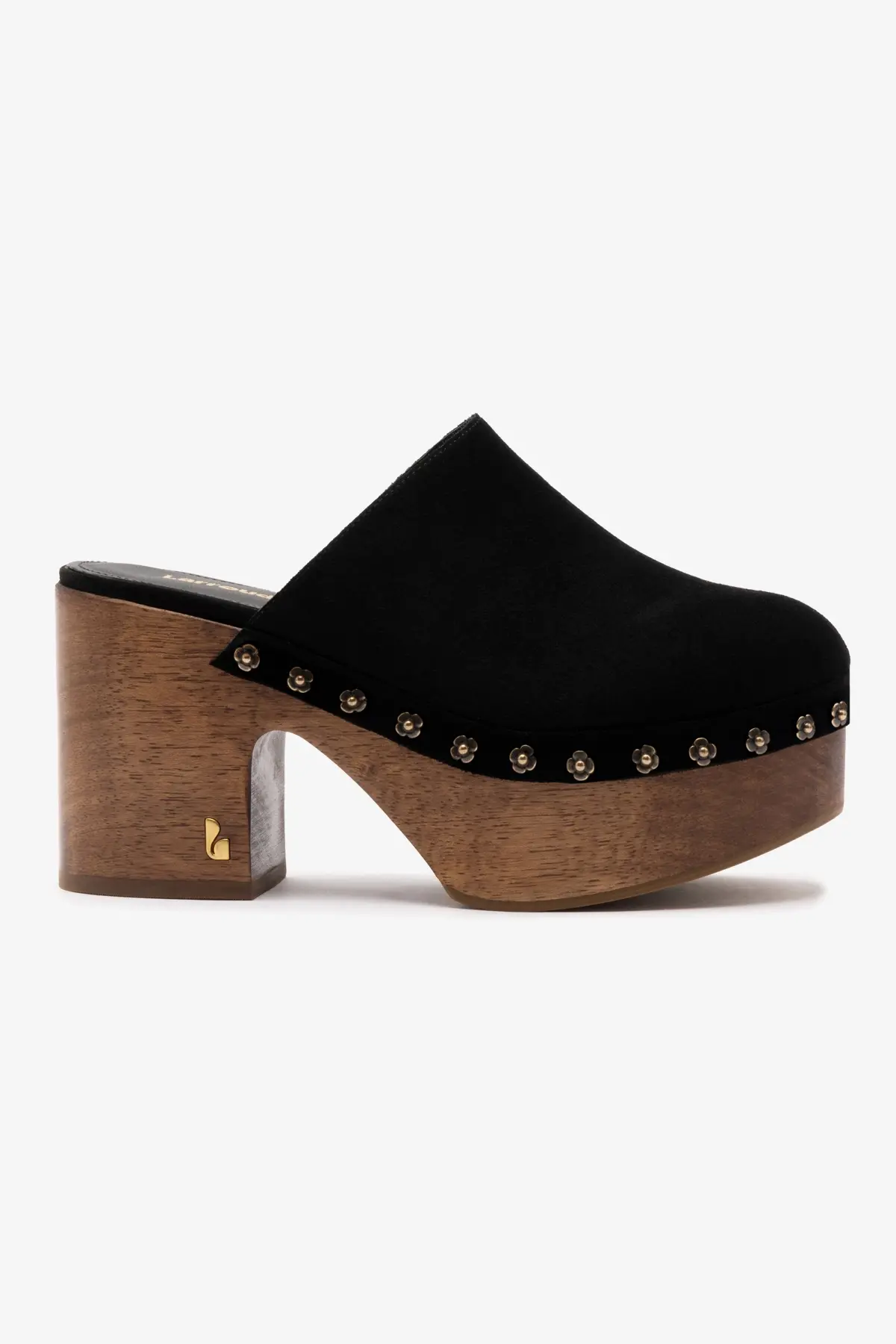 Miso Wooden Platform Clog In Black Suede