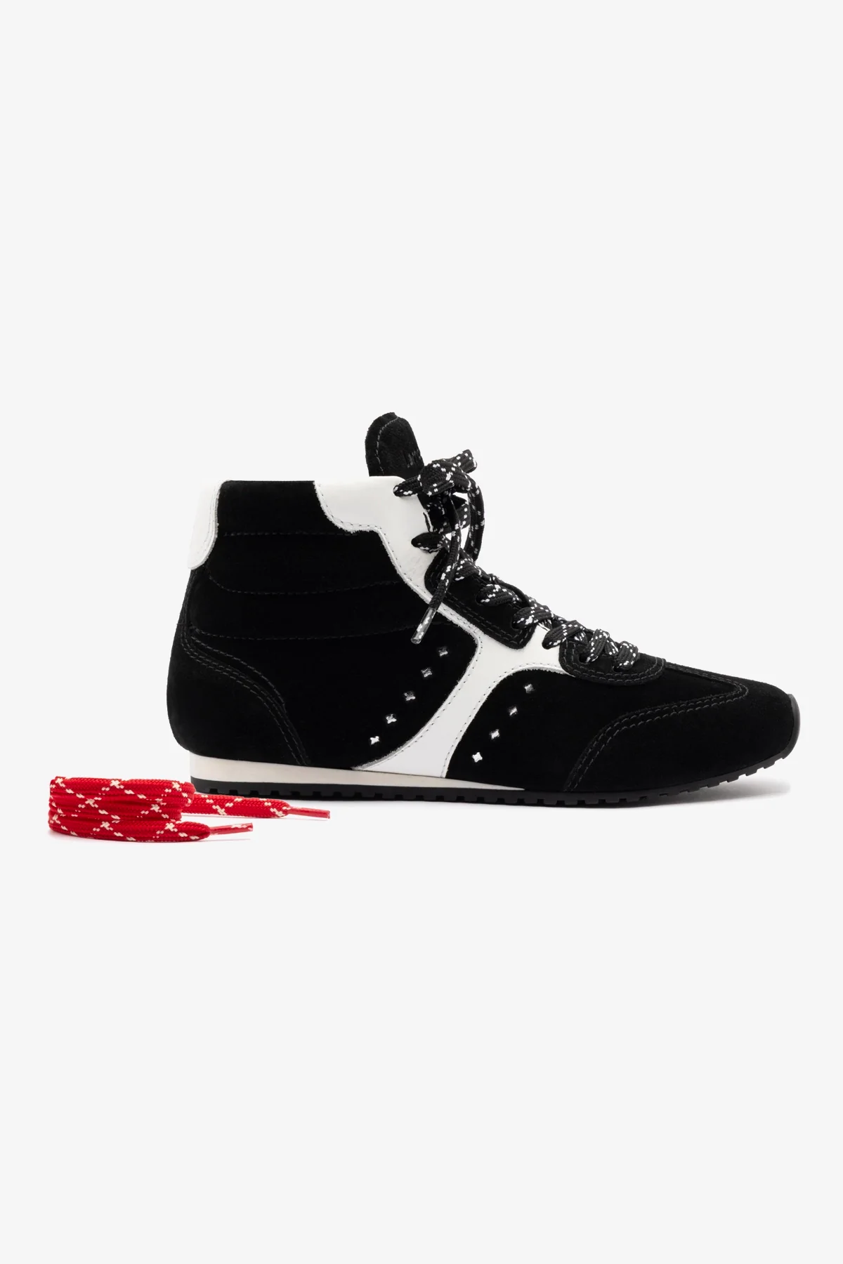 Stella Mid Sneaker In Black Suede and White Leather