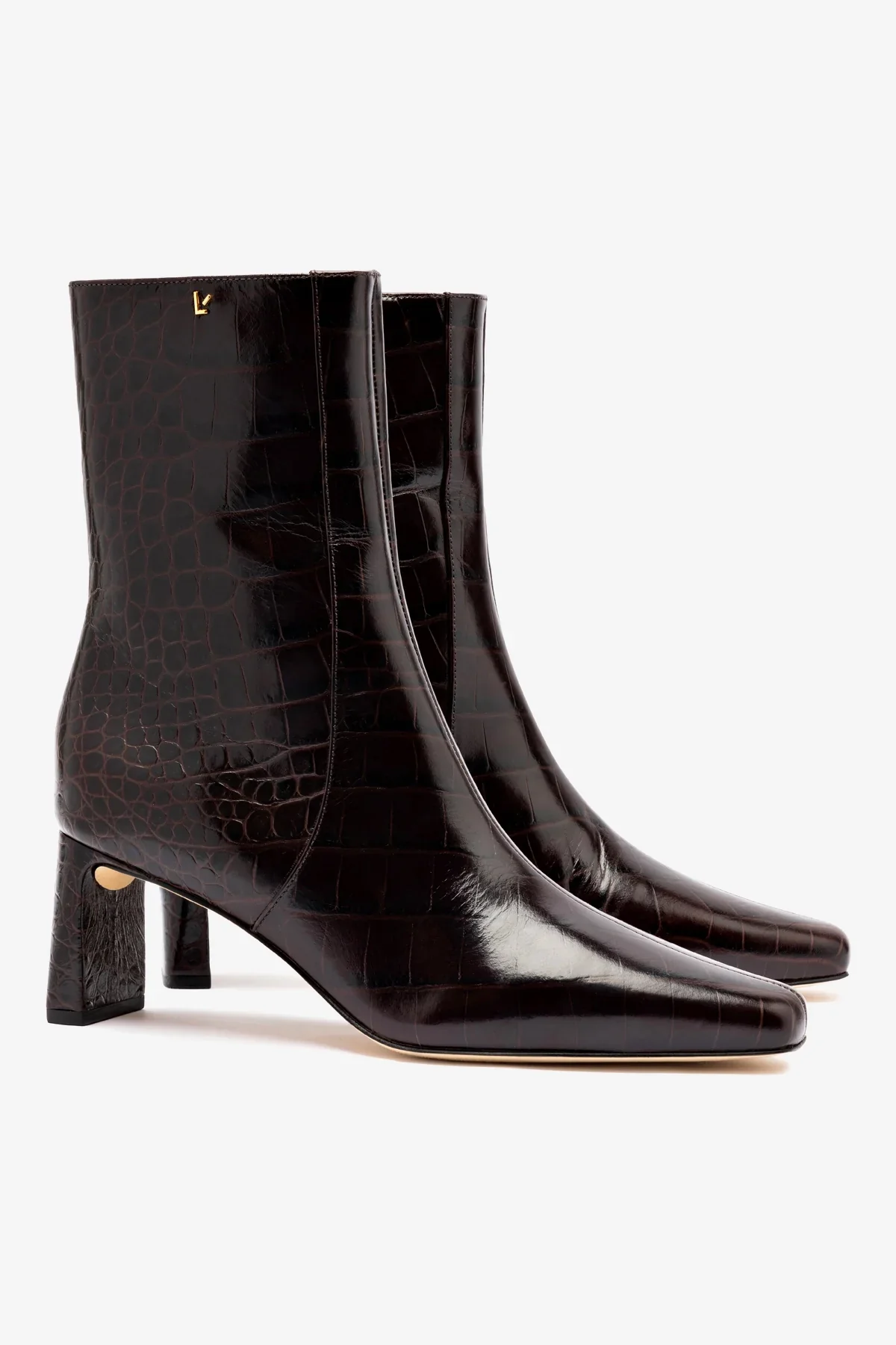 Alexis Bootie In Dark Croco Embossed Leather