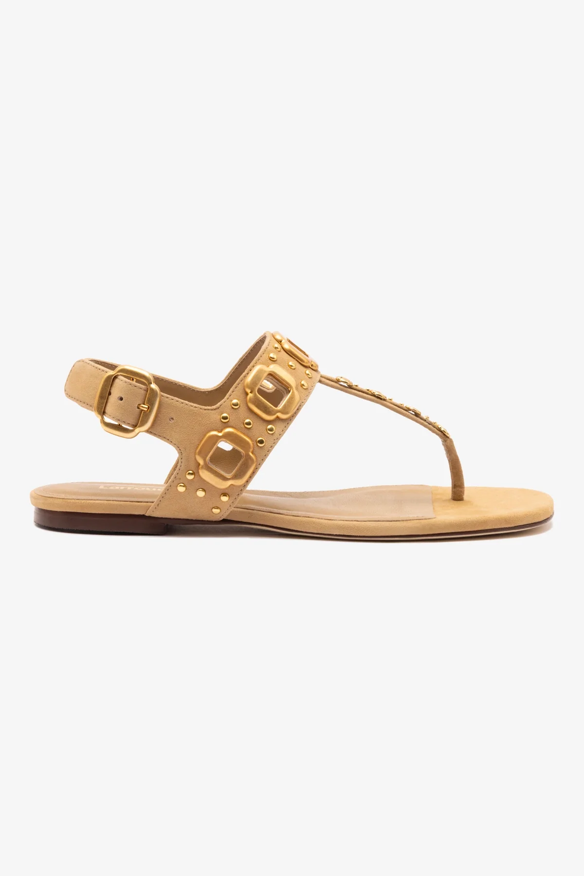Milan Studs Thong Sandal In Peanut Suede