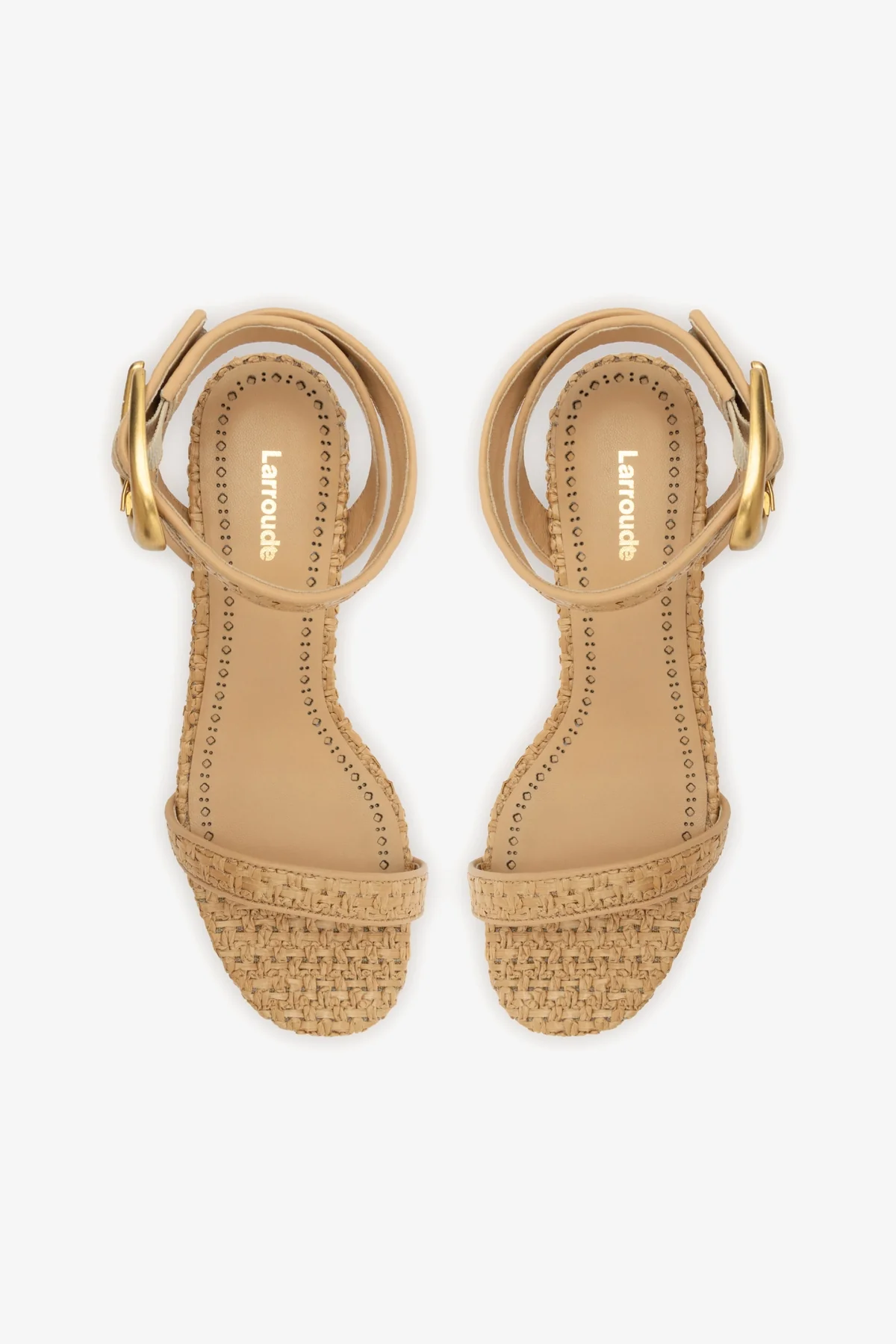 Verona Block Sandal In Beige Leather and Natural Raffia