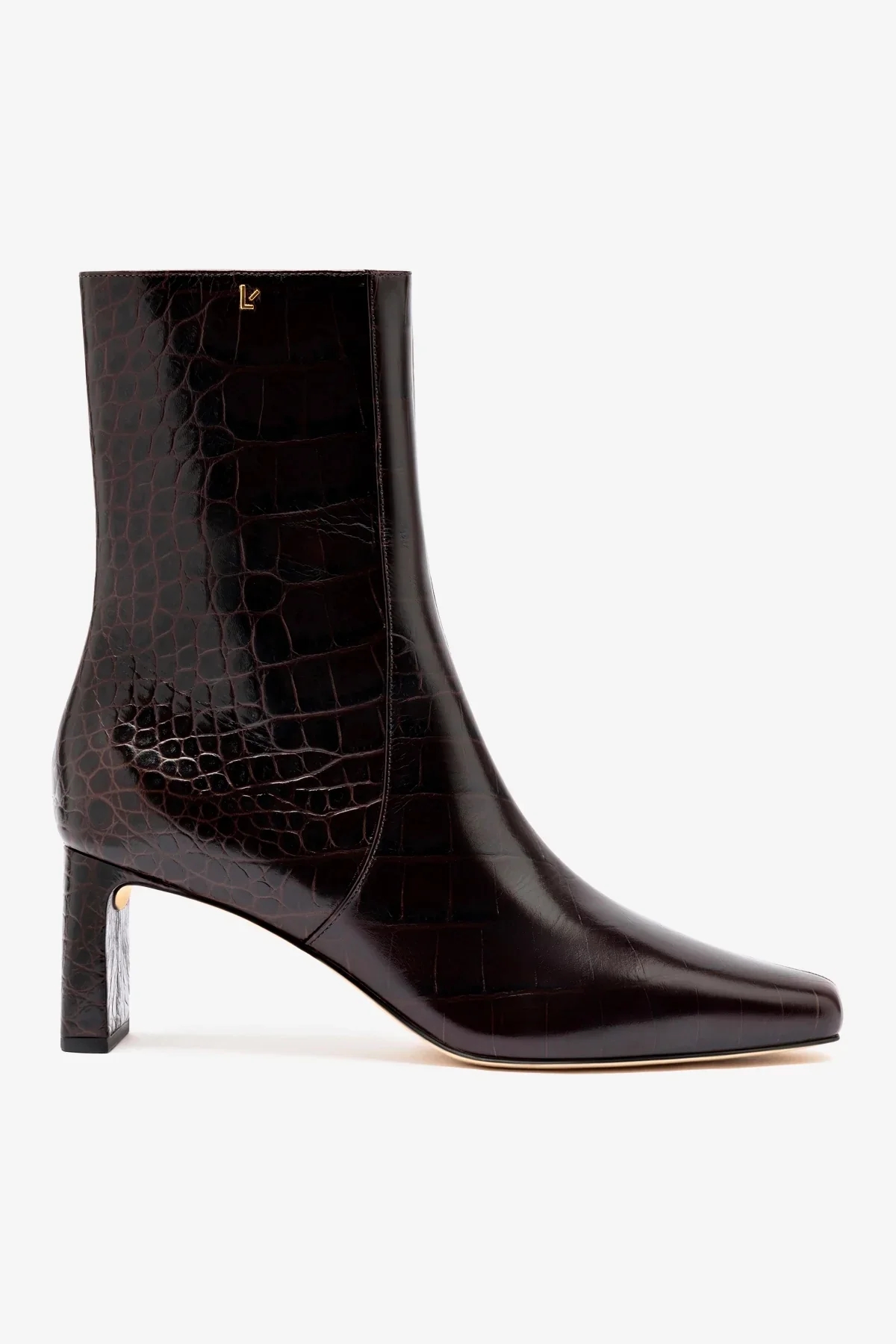 Alexis Bootie In Dark Croco Embossed Leather
