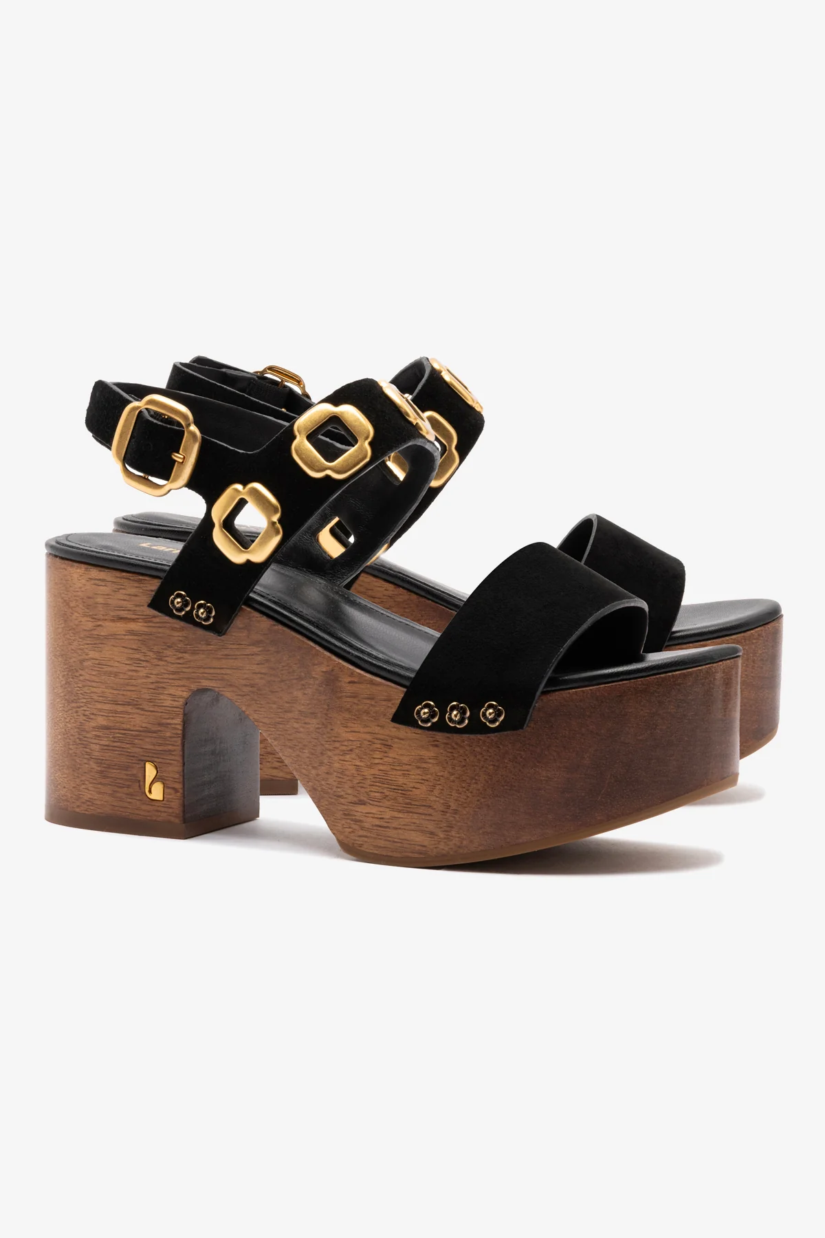 Miso Wooden Platform Sandal In Black Suede