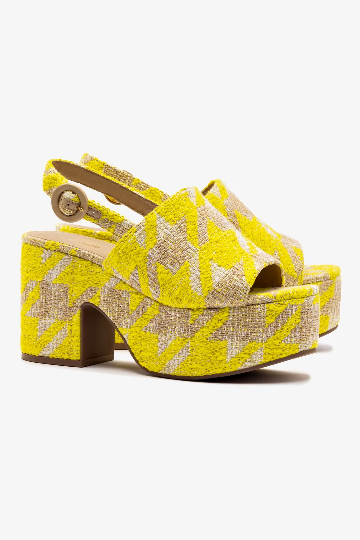Miso Platform Sandal In Yellow Houndstooth Fabric