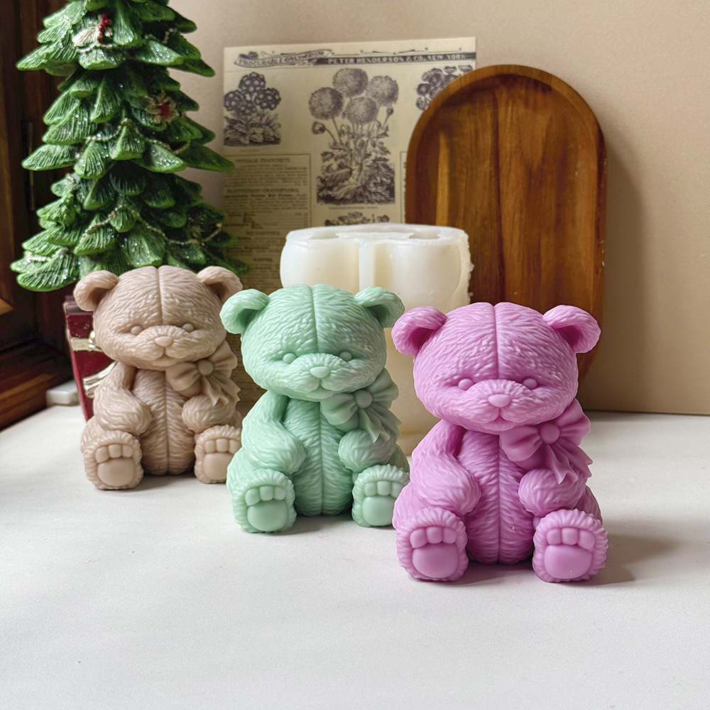 Adorable Silicone Teddy Bear Molds with Bow Ties – Perfect for Love-Themed Candles, Soaps, Resin Crafts & Valentine's Day Gifts – Silicone Mold for Candle, Soap, Resin | bksiliconestudto
