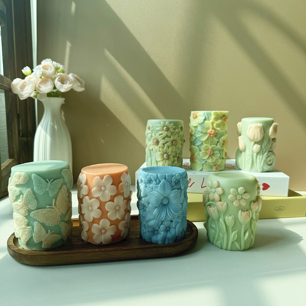 Colorful Floral Candle Jars: Aesthetic Home Decor Elements – Silicone Mold for Candle, Soap, Resin | bksiliconestudto