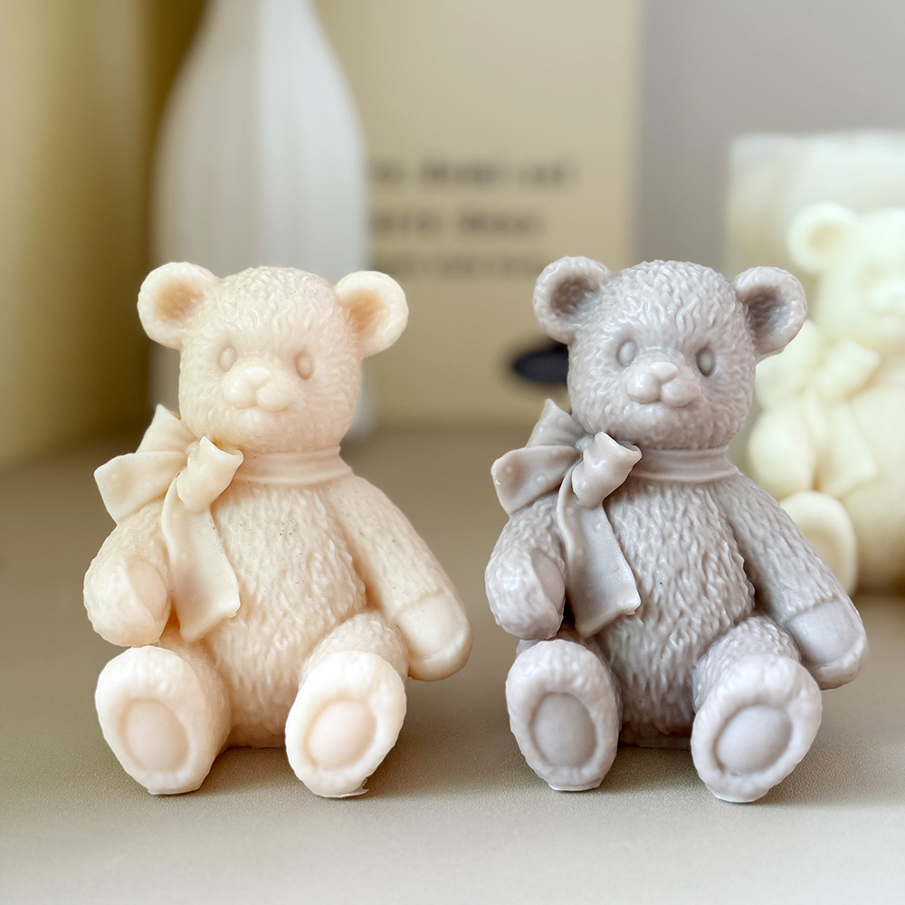 Charming Teddy Bear Figurines Display – Silicone Mold for Candle, Soap, Resin | bksiliconestudto