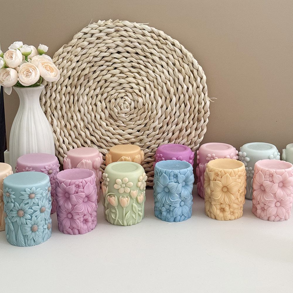 Colorful Floral Candle Jars: Aesthetic Home Decor Elements – Silicone Mold for Candle, Soap, Resin | bksiliconestudto
