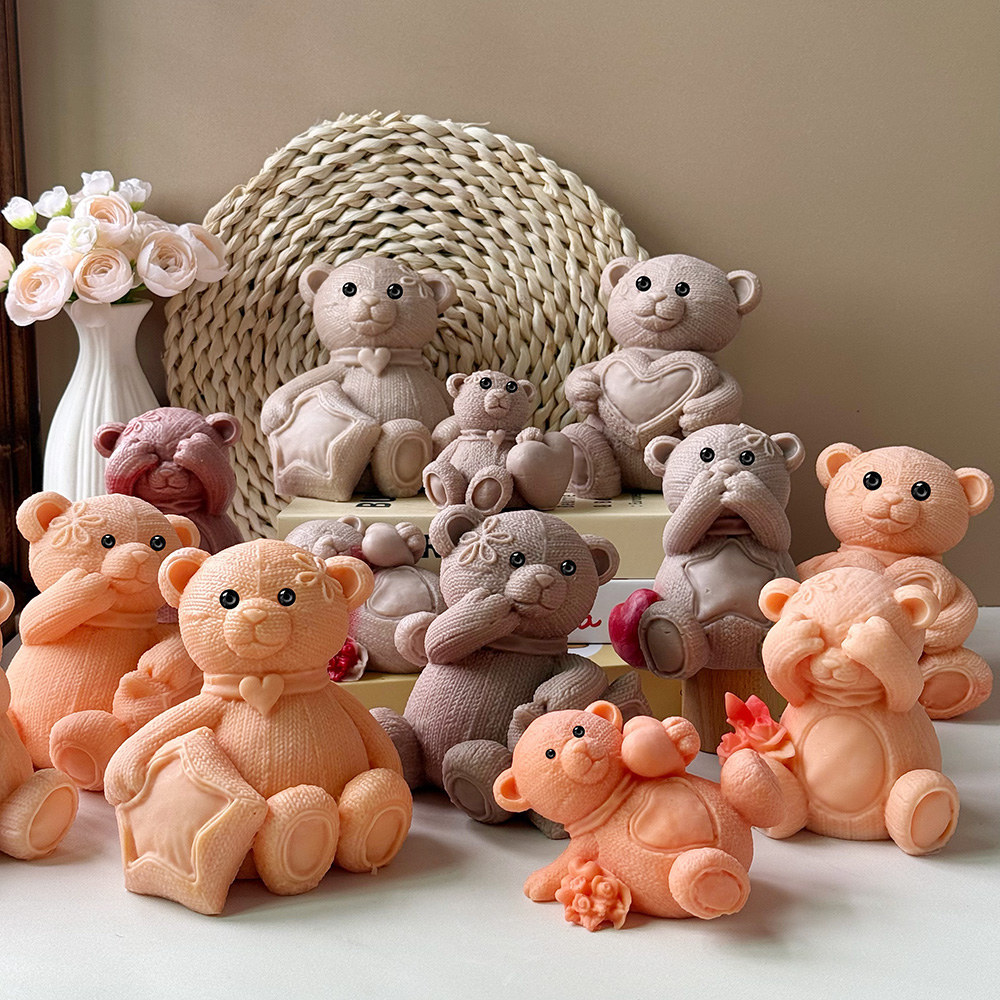 Charming Teddy Bear Figurines Display – Silicone Mold for Candle, Soap, Resin | bksiliconestudto