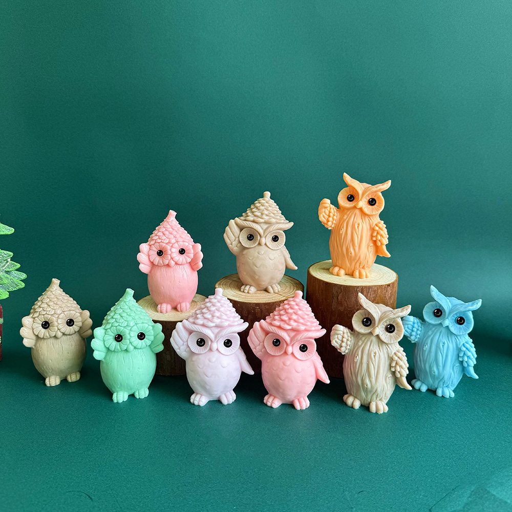 Adorable Owl Figurines: A Charming Collection – Silicone Mold for Candle, Soap, Resin | bksiliconestudto