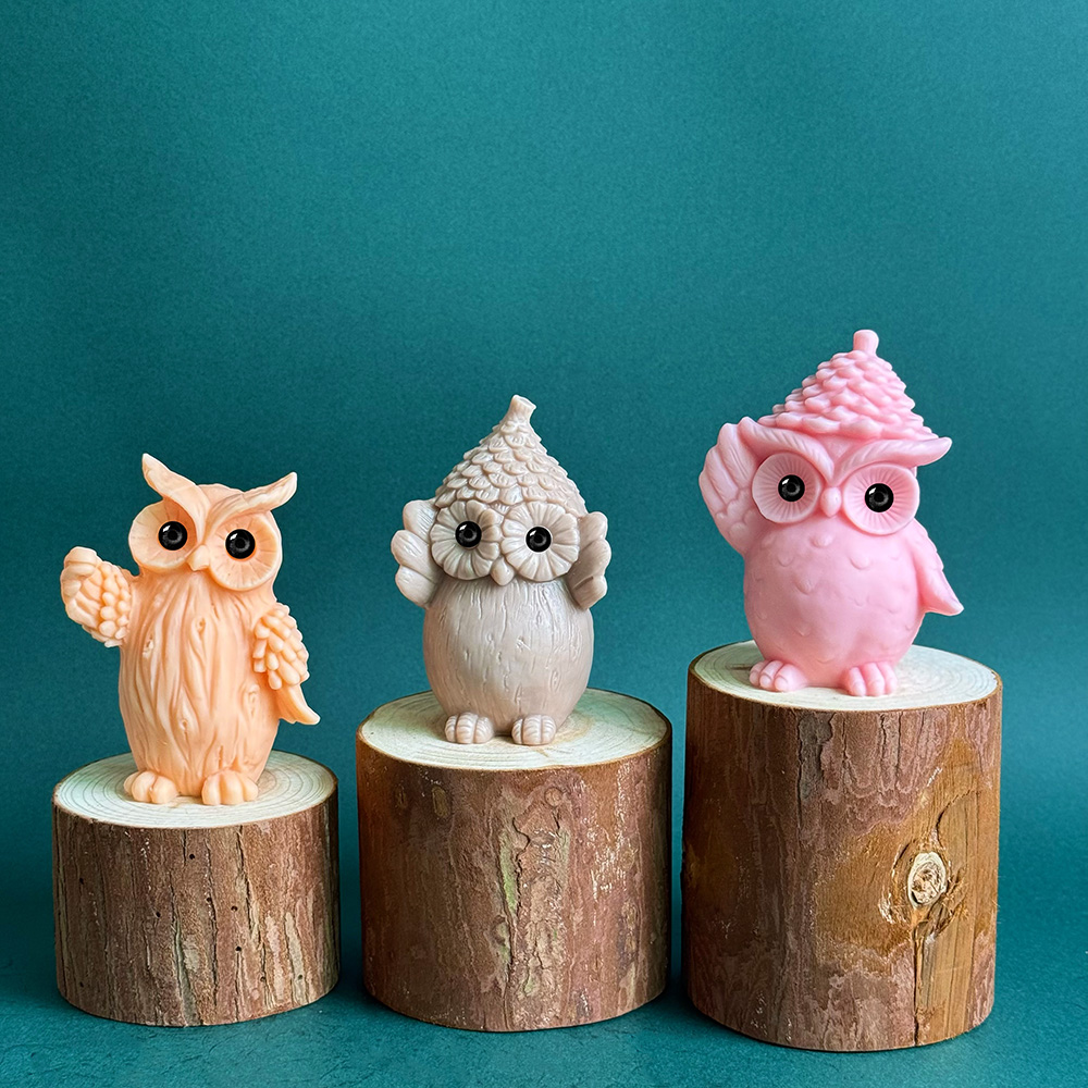Adorable Owl Figurines: A Charming Collection – Silicone Mold for Candle, Soap, Resin | bksiliconestudto