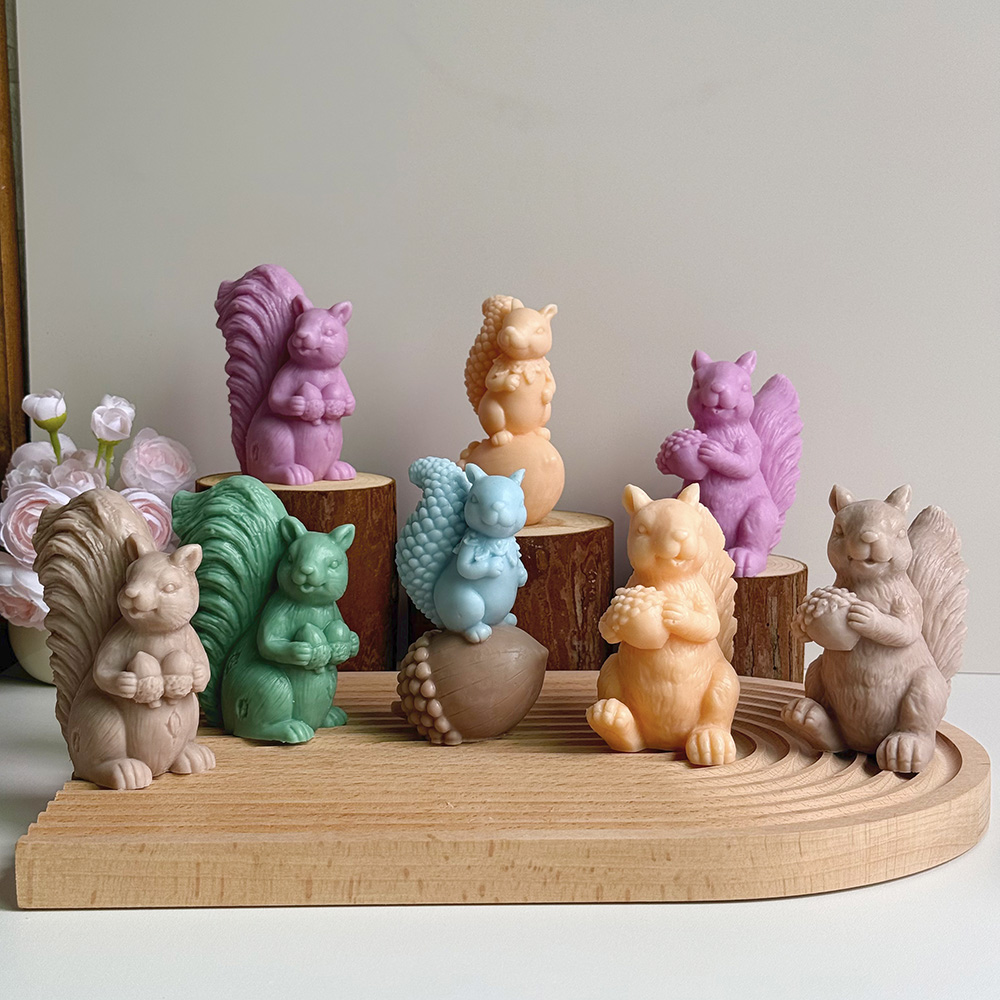 Cute Squirrel Silicone Mold & Finished Resin Craft – Silicone Mold for Candle, Soap, Resin | bksiliconestudto