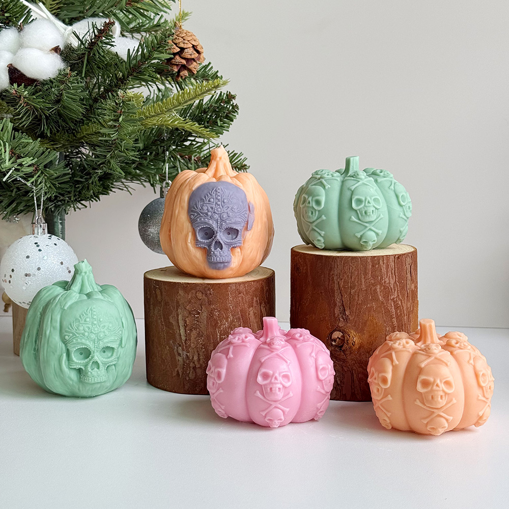 Pumpkin - Shaped Candle Molds with Skull Elements – Silicone Mold for Candle, Soap, Resin | bksiliconestudto