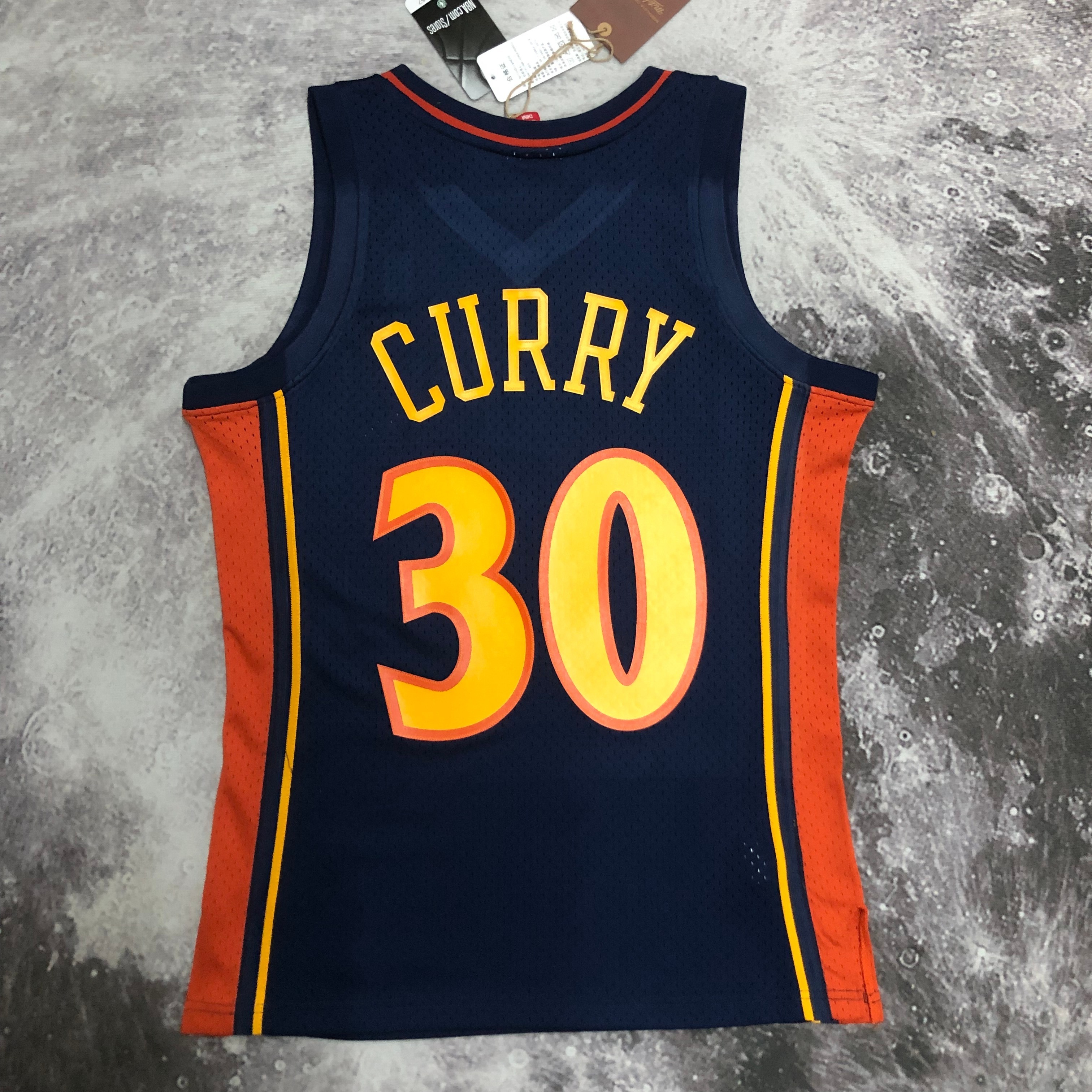 MN Heat Pressed Retro : SW Warriors 09/10 Dark Blue No.30 Curry