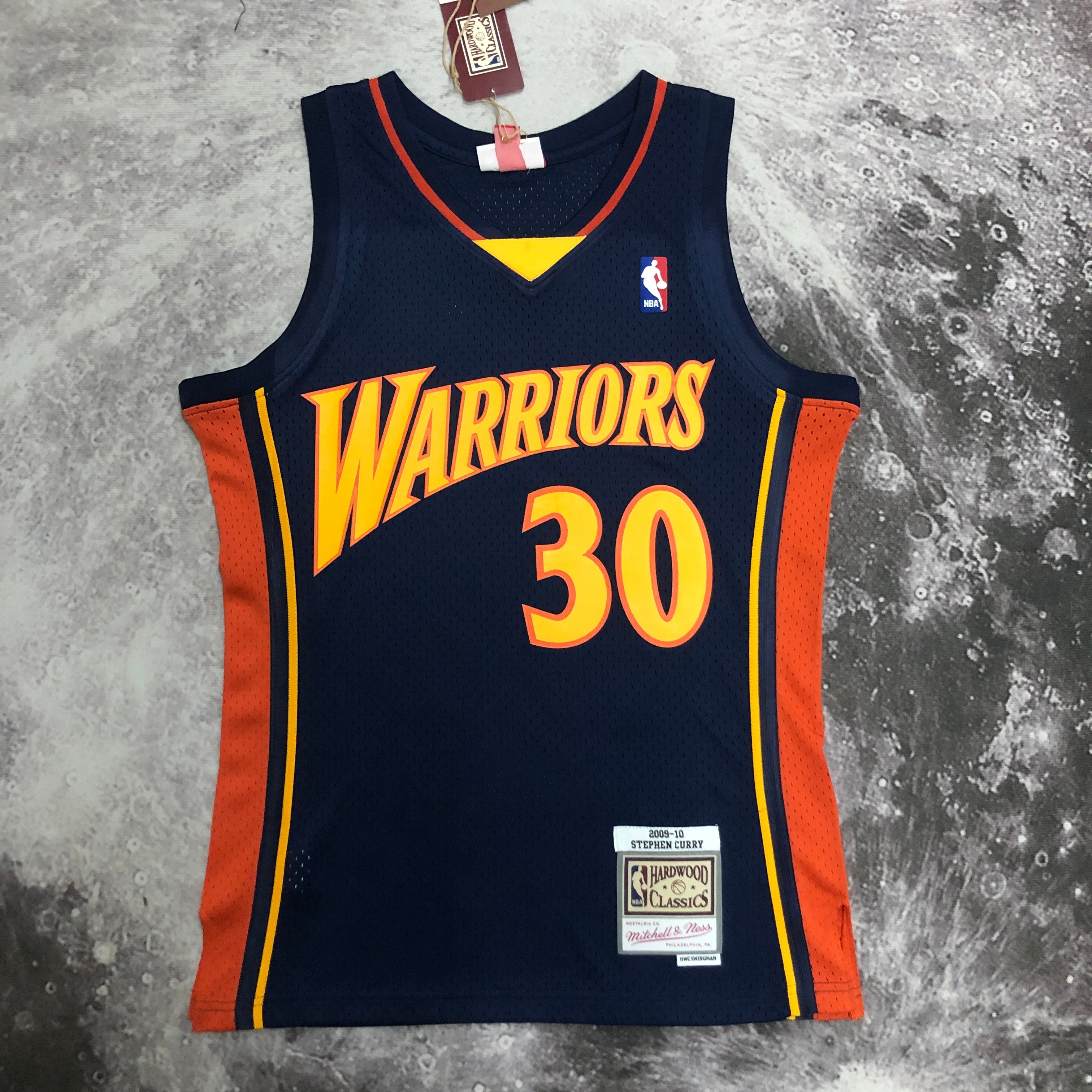 MN Heat Pressed Retro : SW Warriors 09/10 Dark Blue No.30 Curry