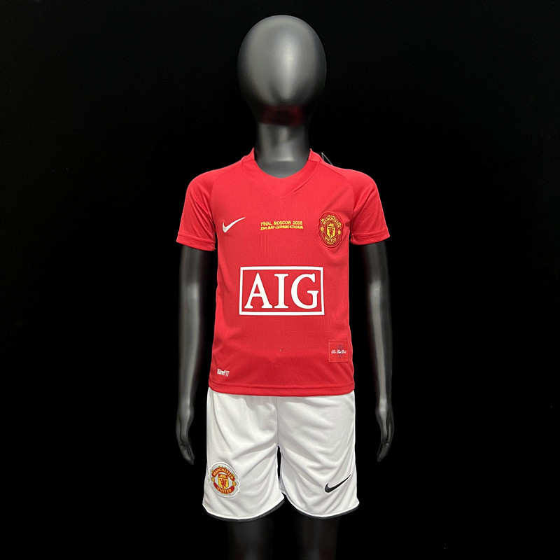 Kids Retro Manchester United 2007/08 Home Red