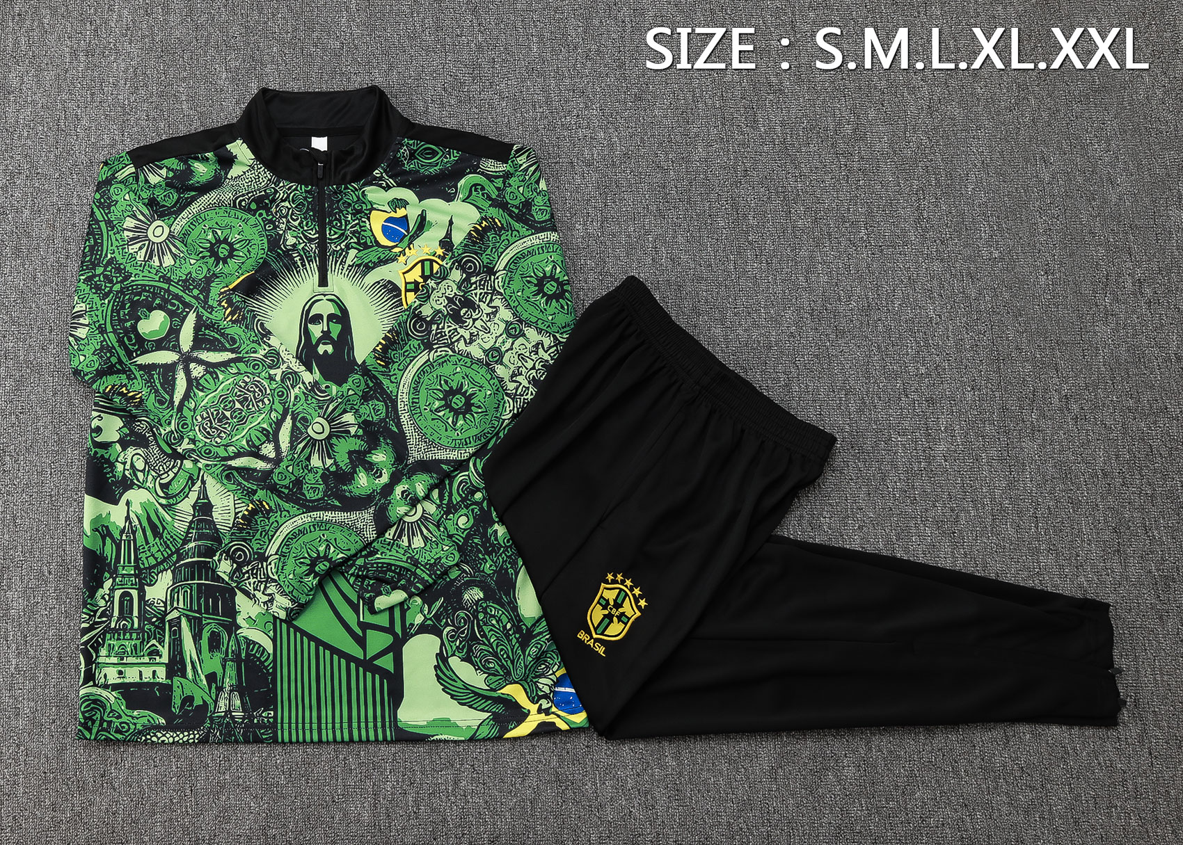 Adult / Kids Brasil 24/25 Half zipper training suit Green