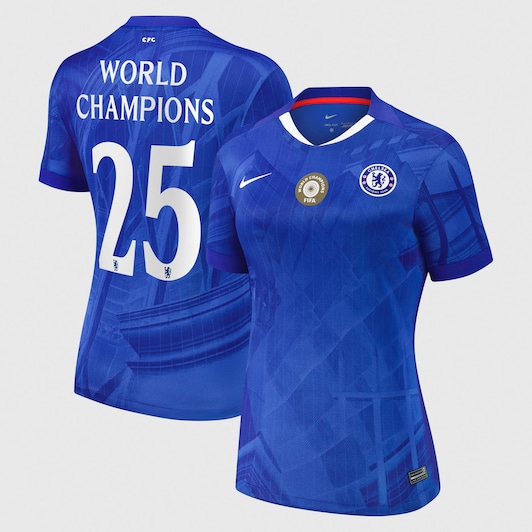 Chelsea Cup Home Match Shirt 2025-26 with World Champions 25 chest badge FEMALE FAN VERSION