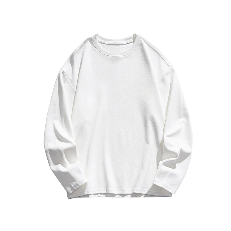 250g long-sleeved T-shirt for both men and women, white round neck