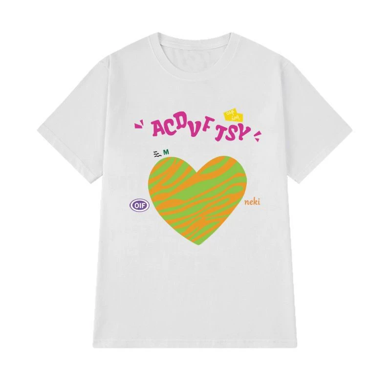 Loose cartoon heart-shaped printed round-neck short-sleeved T-shirt