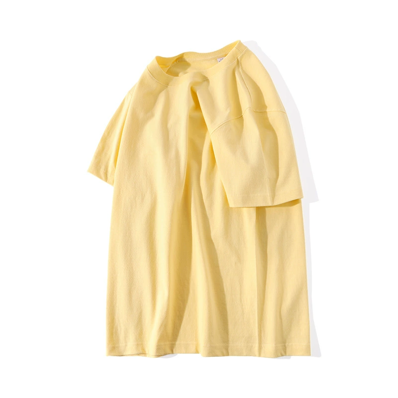 220G apricot solid color pure cotton round-neck short-sleeved T-shirt