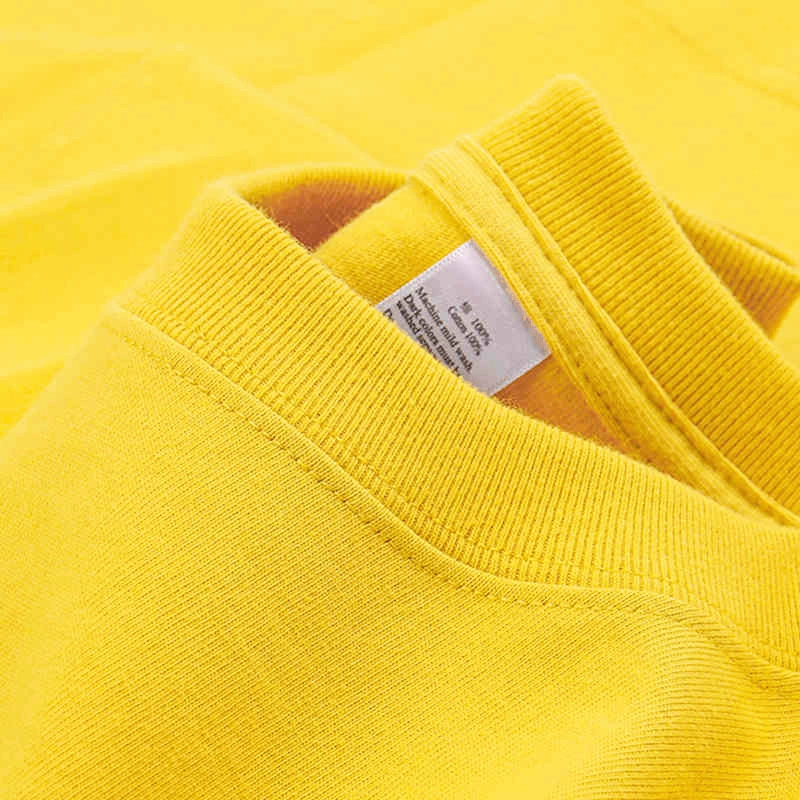 220G light yellow solid-color pure cotton round-neck short-sleeved T-shirt