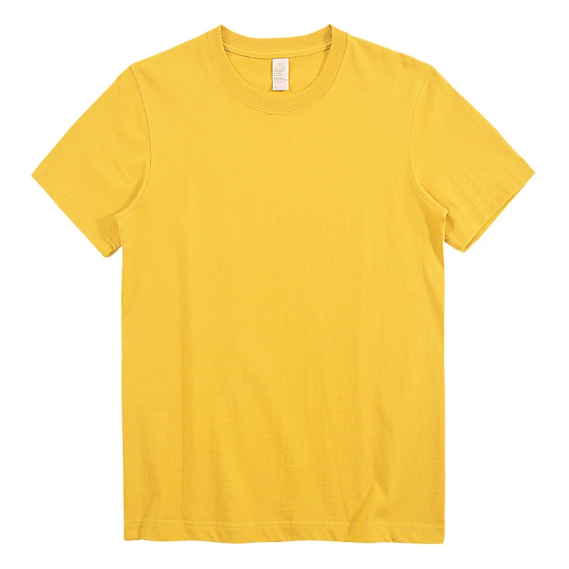 220G light yellow solid-color pure cotton round-neck short-sleeved T-shirt