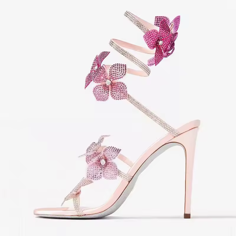 Flower Snake Shaped Winding Belt High-heeled Sandals