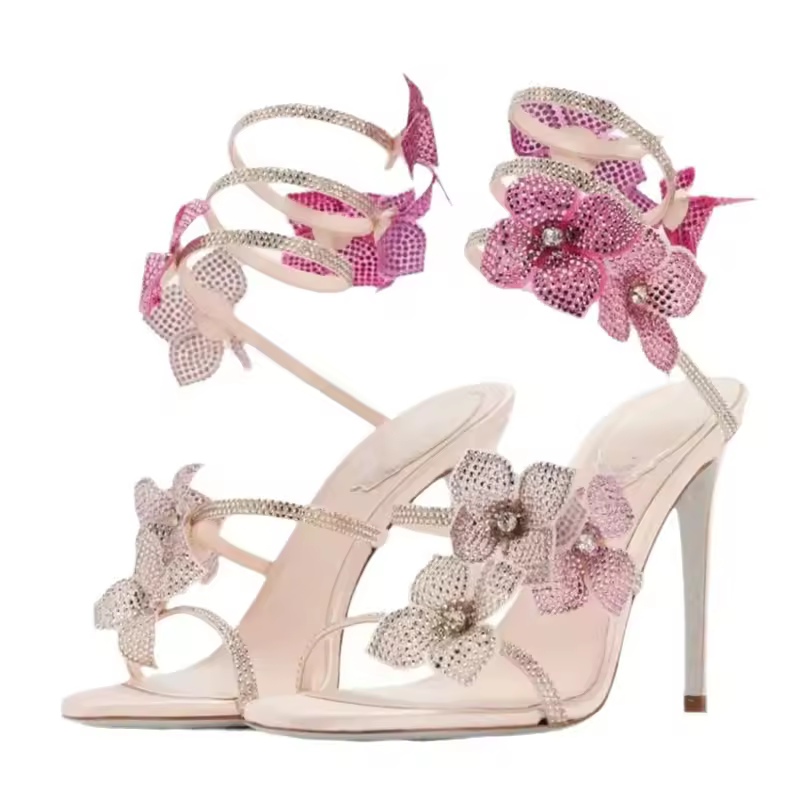 CRYSTAL Flower Thin Heels Banquet Prom