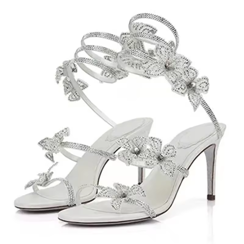 CRYSTAL Flower Thin Heels Banquet Prom