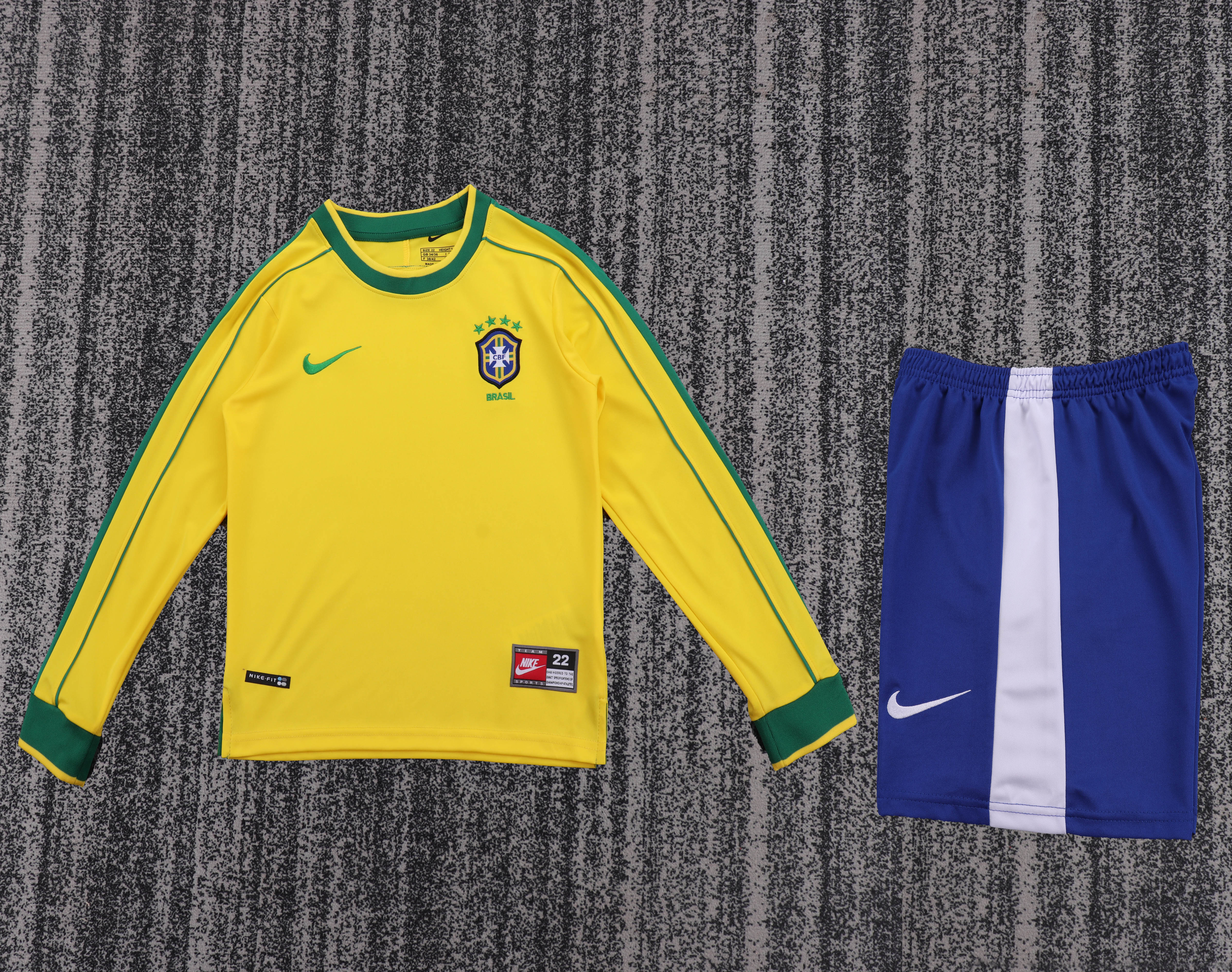 Kids Retro Brazil 1998 Home Long Sleeves 16-28