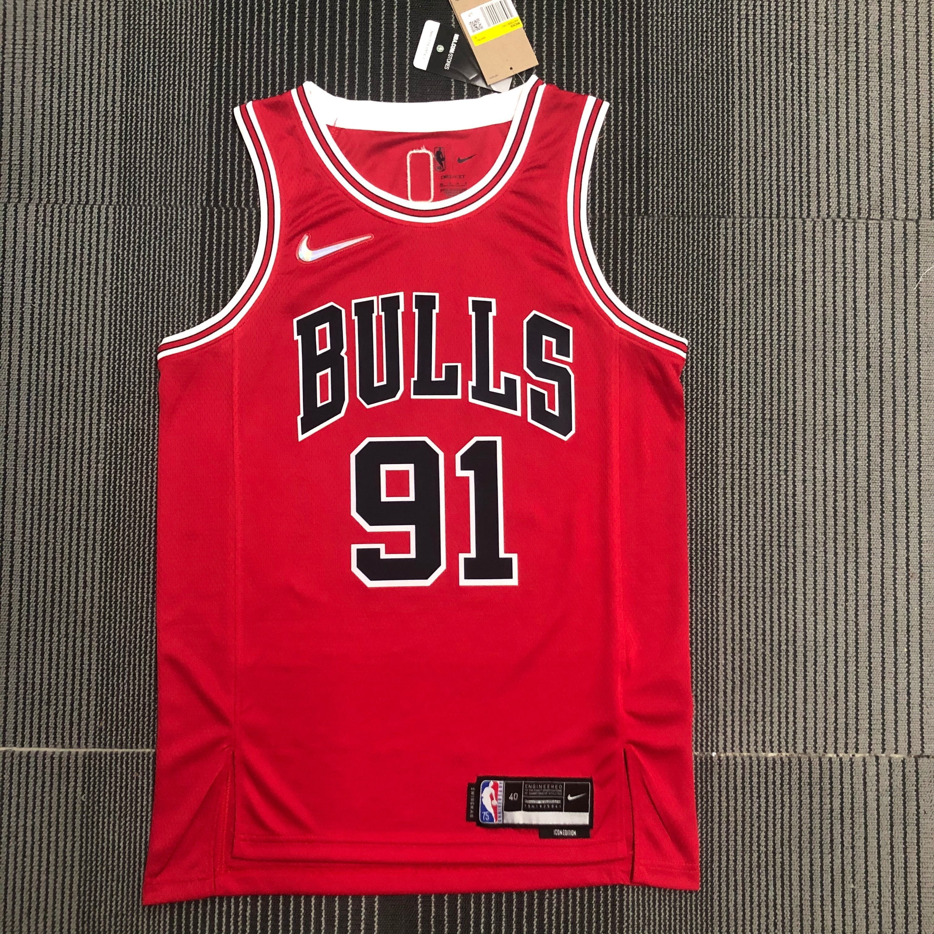 75th Anniversary Chicago Bulls Red Jersey No.91