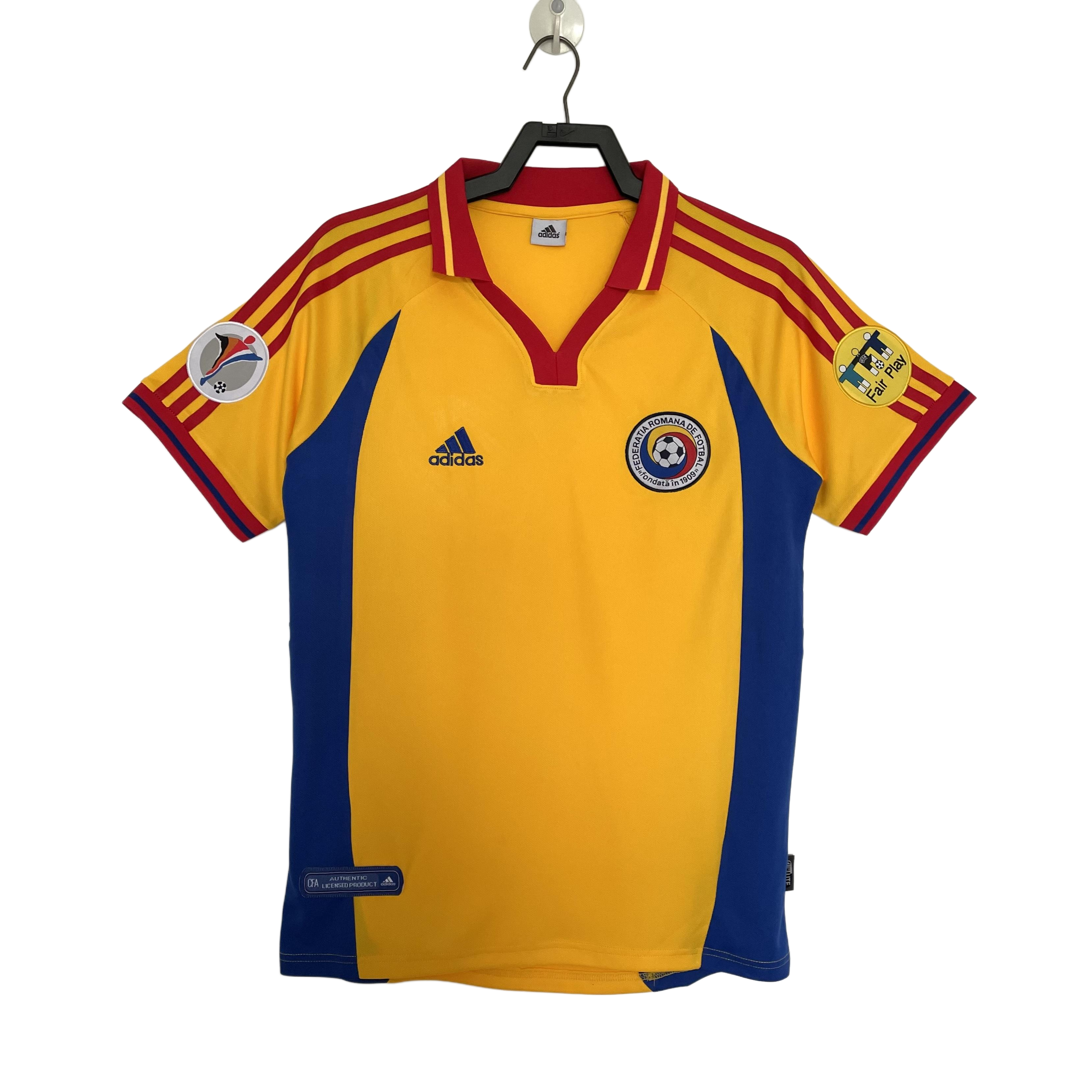 Retro Romania 2000 Home Jersey with Arm Patches S-XXL
