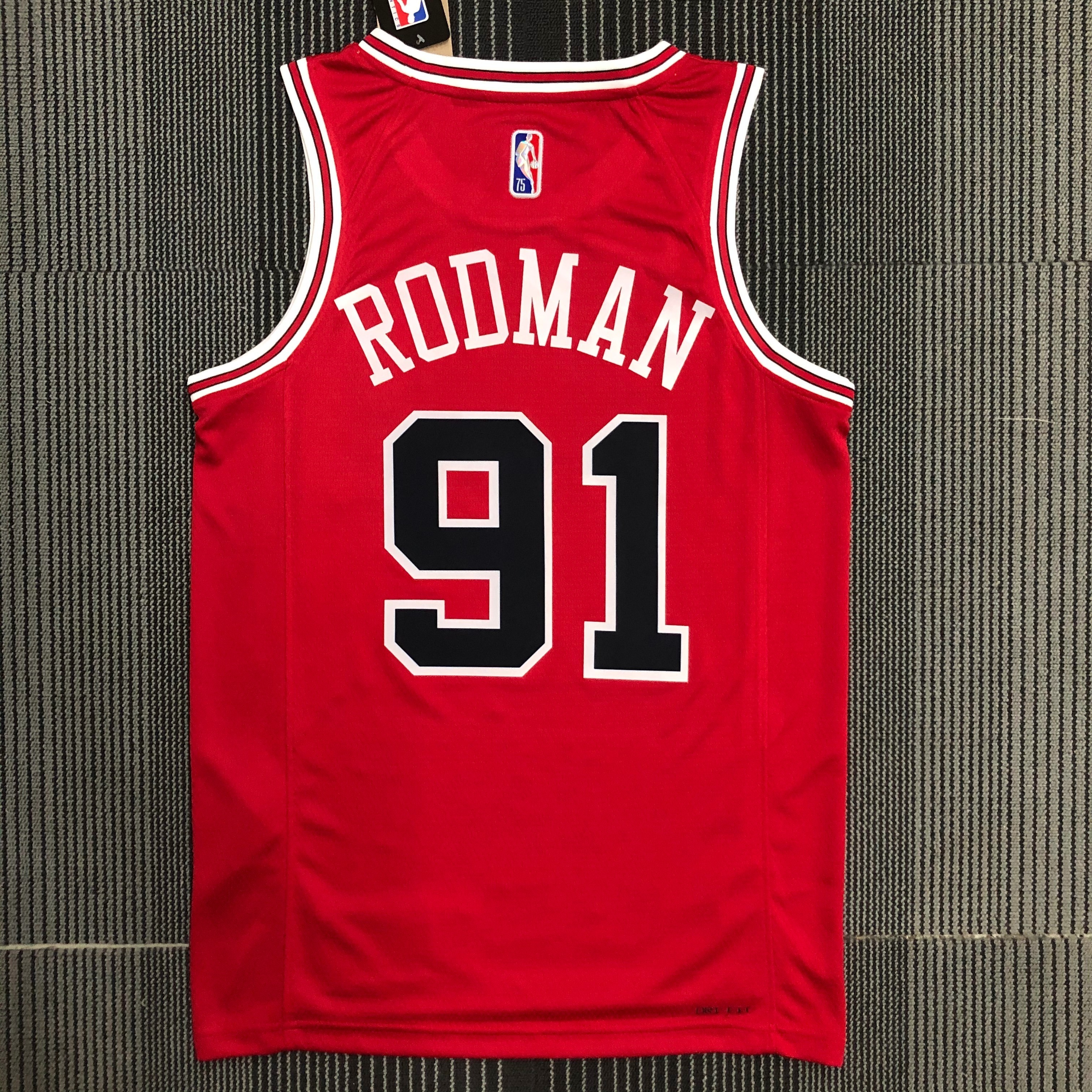 75th Anniversary Chicago Bulls Red Jersey No.91