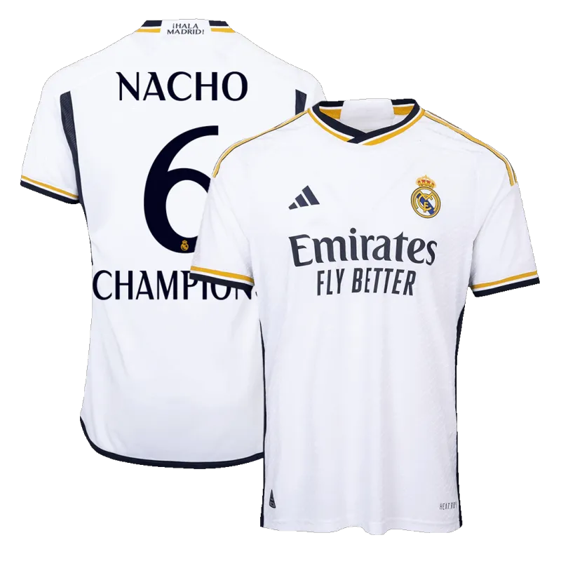 NACHO #6 CHAMPIONS Real Madrid Home Authentic Soccer Jersey 2023/24