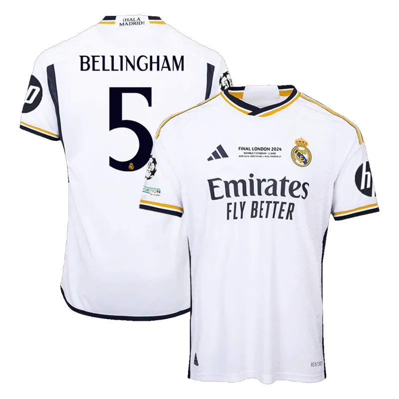 BELLINGHAM #5 Real Madrid Home Authentic Soccer Jersey 2023/24   UCL FINAL