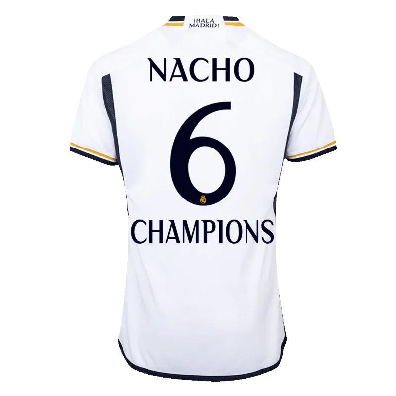 NACHO #6 CHAMPIONS Real Madrid Home Authentic Soccer Jersey 2023/24