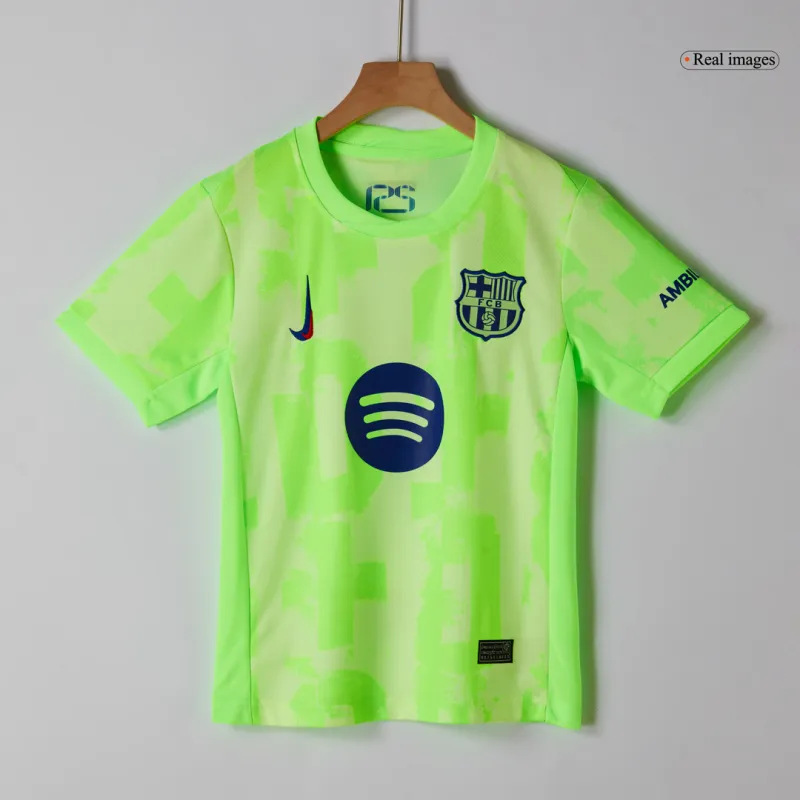 Barcelona Third Away Kids Soccer Jerseys Kit 2024/25   UCL (Spotify Logo Without Text)