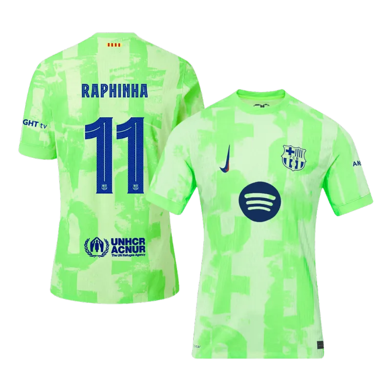 RAPHINHA #11 Barcelona Third Away Authentic Soccer Jersey 2024/25   UCL（Spotify Logo Without Text）