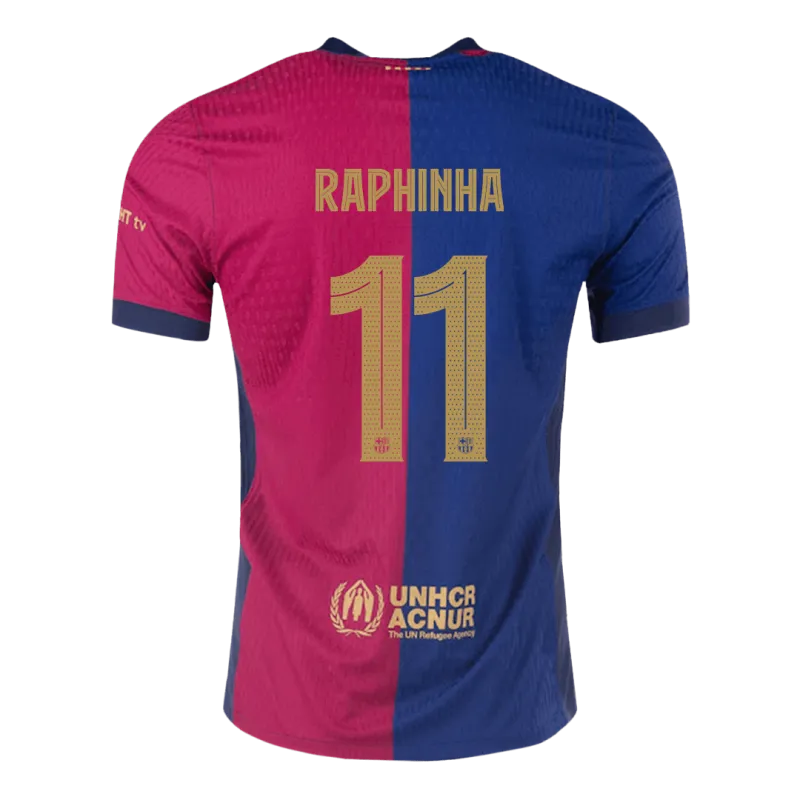 RAPHINHA #11 Barcelona Home Authentic Soccer Jersey 2024/25   UCL(Spotify Logo Without Text)